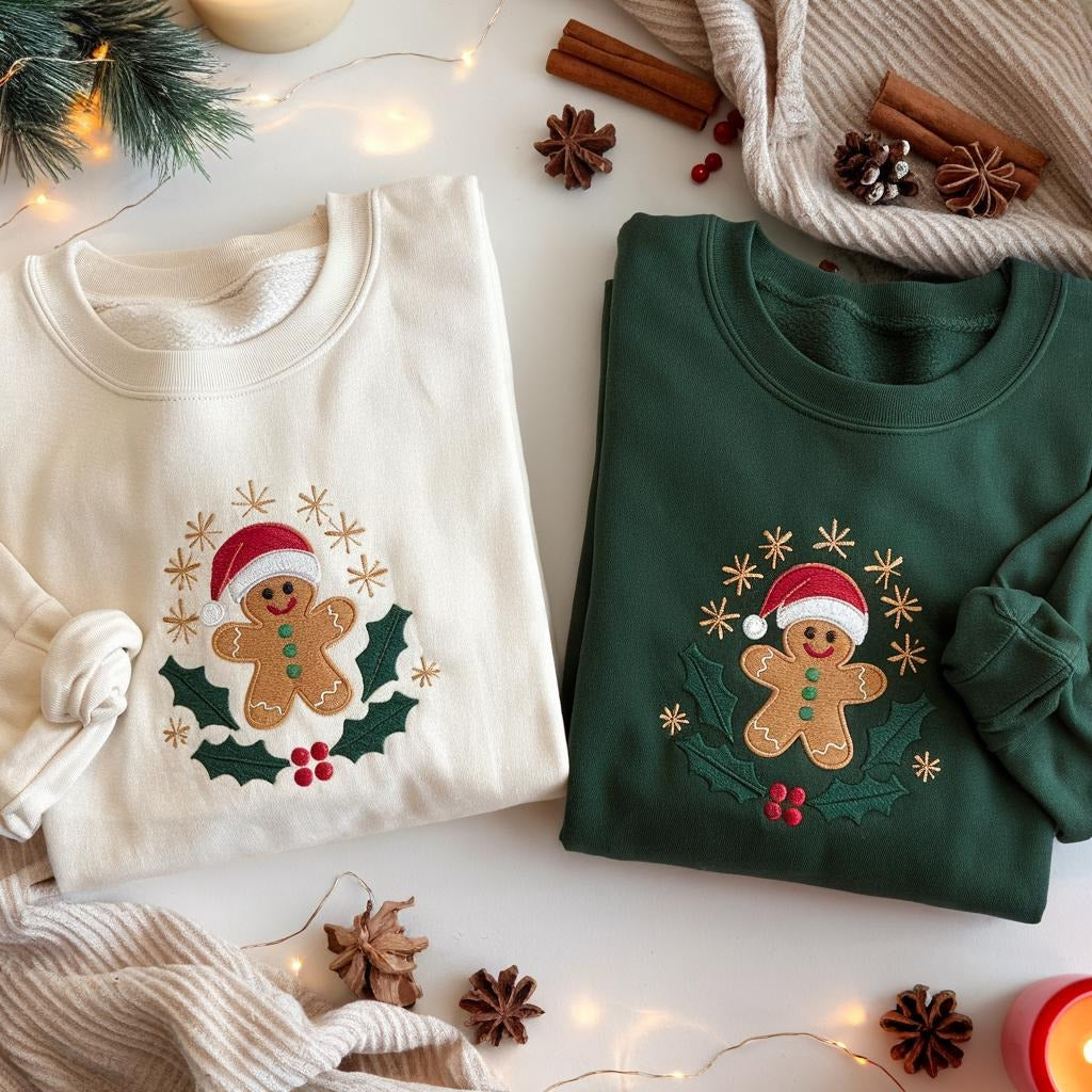 Embroidered Christmas Gingerbread Sweatshirt, Holiday Sweatshirt, Gingerbread Man Embroidered Sweater, Christmas Sweater, Merry Xmas Shirt EBAC69