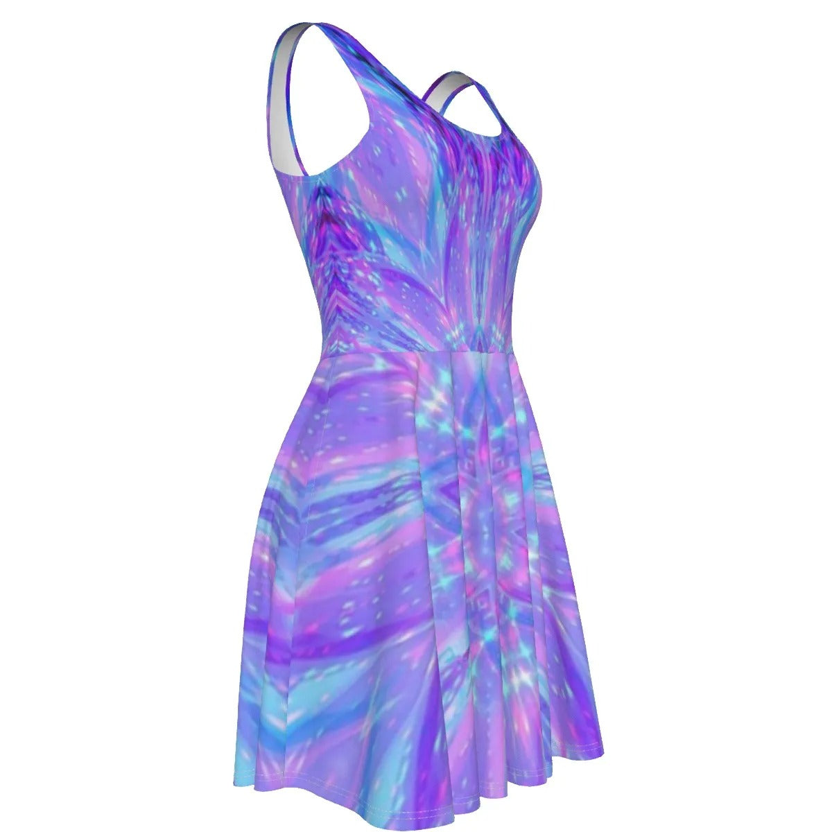 Kaleio Galaxy Dress, Trippy Psychedelic Space Mandala Outfit, Holographic Cosmic Festival Dress, Rave Clothing for Women