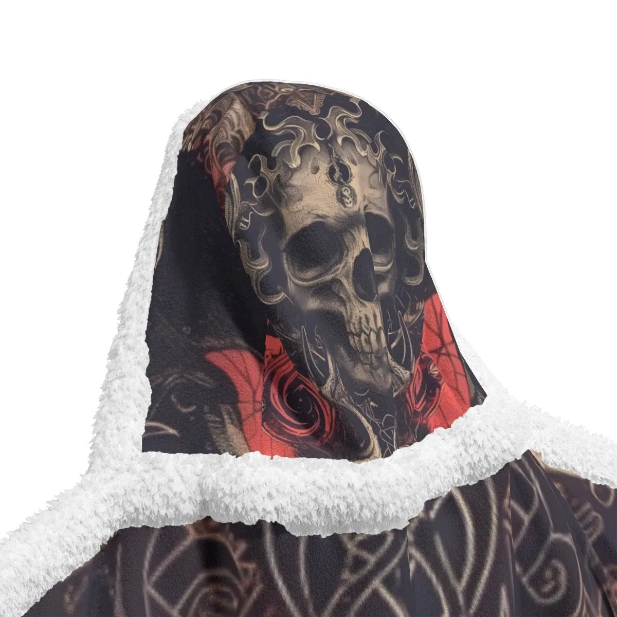 Halloween Costume Ideas, Infernal Mandala Skull Hooded Blanket, Gothic Mandala Cozy Wearable Throw, Halloween Horror Nights Wrap