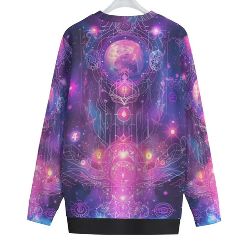 Cosmic Mysticism Women Sweater, Galaxy Print Pullover, Psychedelic Sweatshirt, Magic Symbols Top, Spiritual Festival Wear, Boho Mystic Clothing, Colorful Outerwear, Astral Fashion