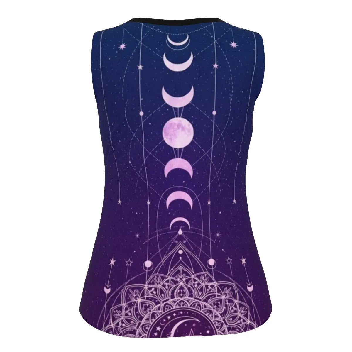 Mystic Lunar Mandala Women’s Tank Top, Moon Phase Spiritual Shirt, Celestial Lotus Sleeveless Top, Sacred Geometry Cosmic Wear, Boho Mystic Style