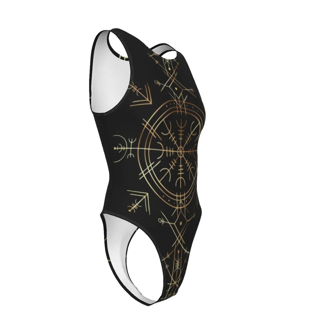Viking Vegvisir Mysticism Swimsuit, Norse Compass Viking Swimwear, Nordic Rune Bathing Suit, Viking Sacred Geometry Beachwear
