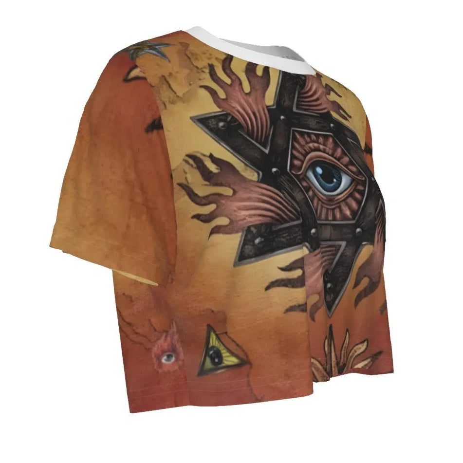 Mystic Mandala Crop Top, Sacred Geometry Eye Shirt, Psychedelic Sun Boho Festival Wear