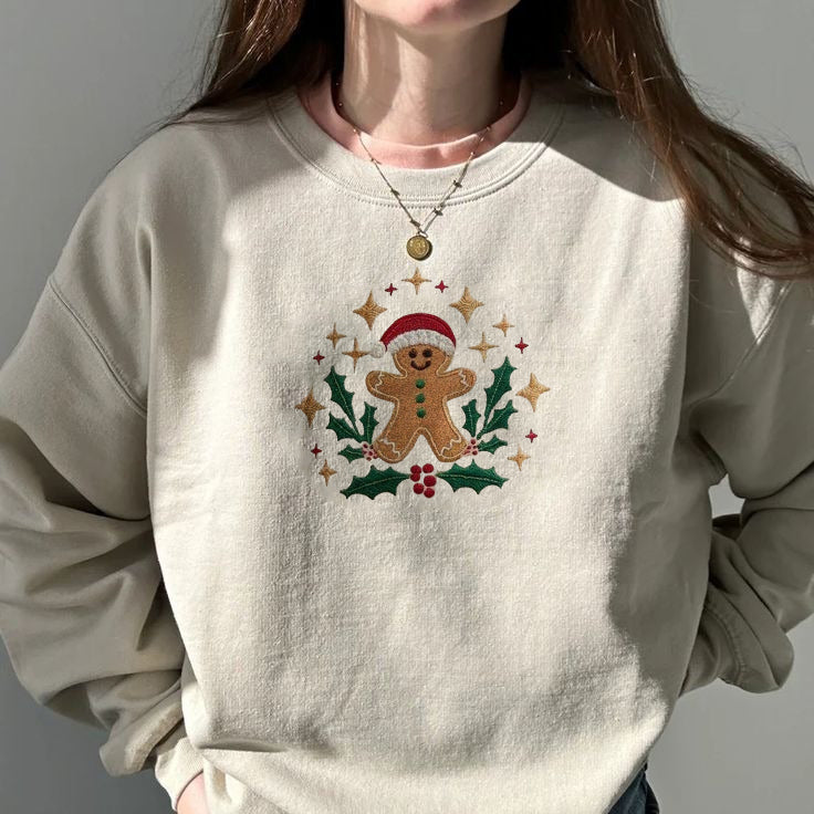 Embroidered Christmas Gingerbread Sweatshirt, Holiday Sweatshirt, Gingerbread Man Embroidered Sweater, Christmas Sweater, Merry Xmas Shirt EBAC69