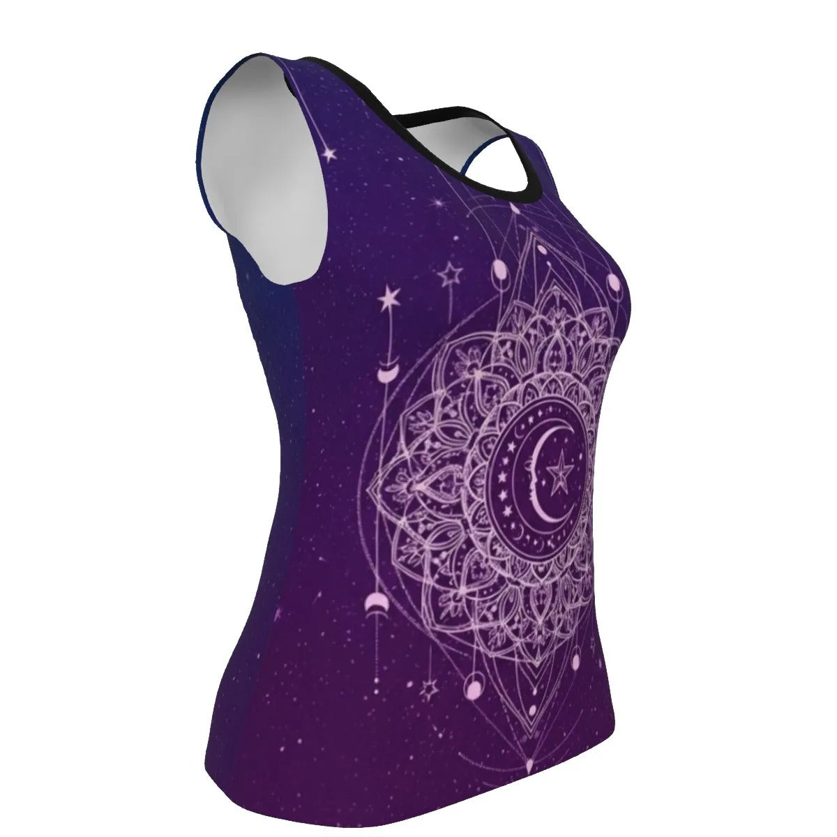 Mystic Lunar Mandala Women’s Tank Top, Moon Phase Spiritual Shirt, Celestial Lotus Sleeveless Top, Sacred Geometry Cosmic Wear, Boho Mystic Style