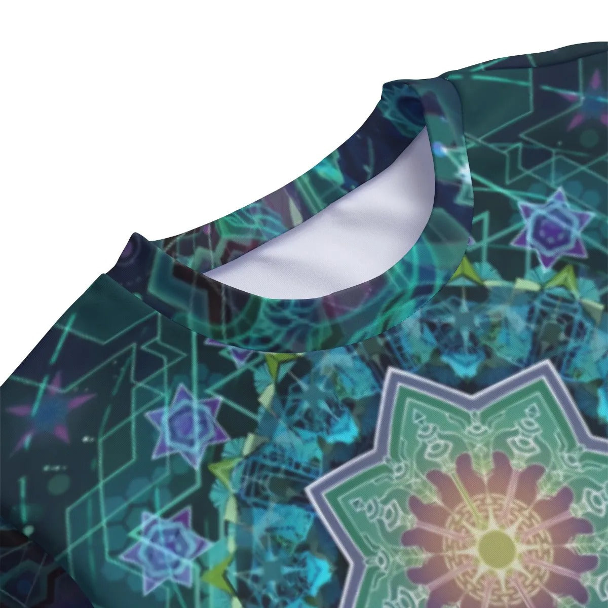 Yantric Geometry Women Sweater, Sacred Geometry Pullover, Green Mandala Art Sweatshirt, Psychedelic Top, Spiritual Festival Wear, Boho Meditation Clothing, Mystic Fashion