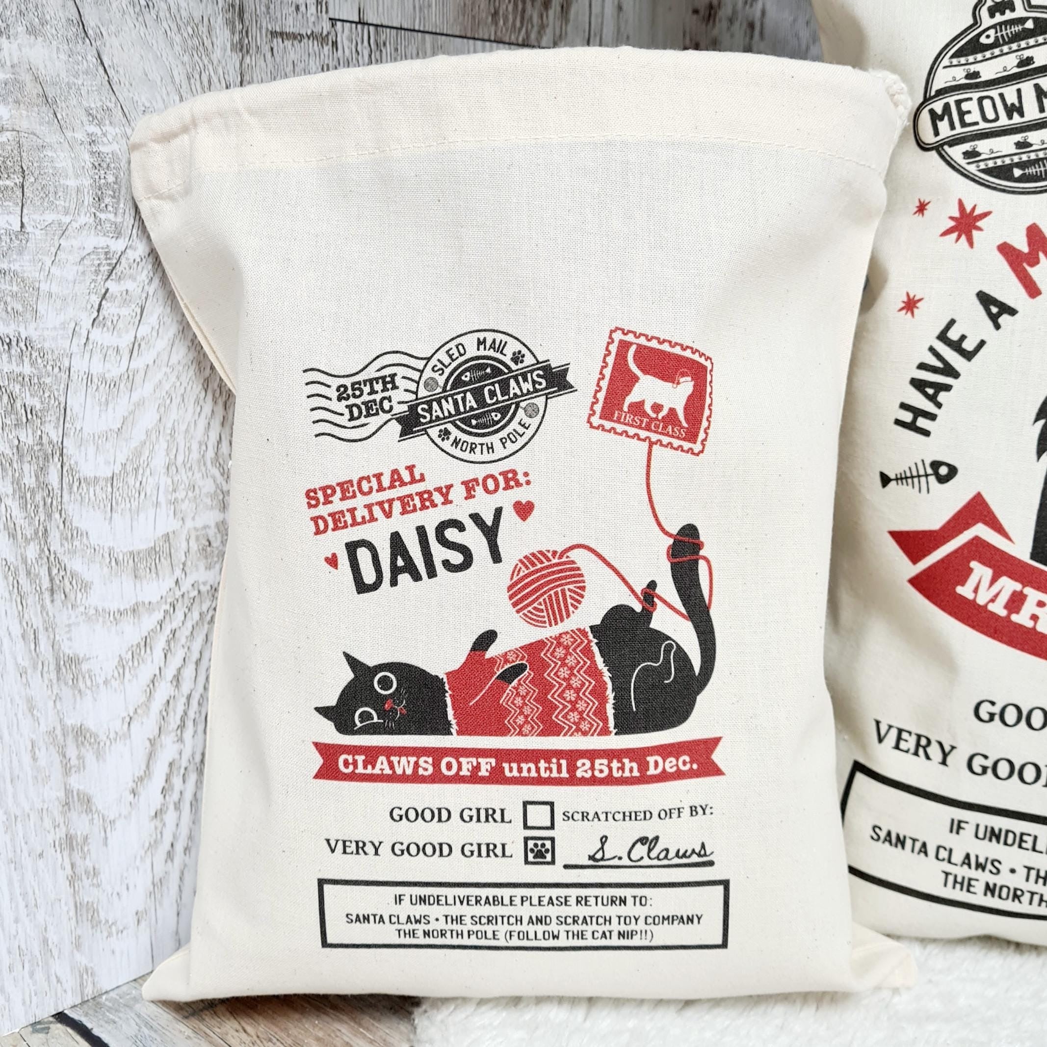 Personalized Christmas Stocking For Cats, Custom Santa Sack For Pets, Cat lover Gifts, Christmas Treats & Toys For Pets, New Kitten Presents