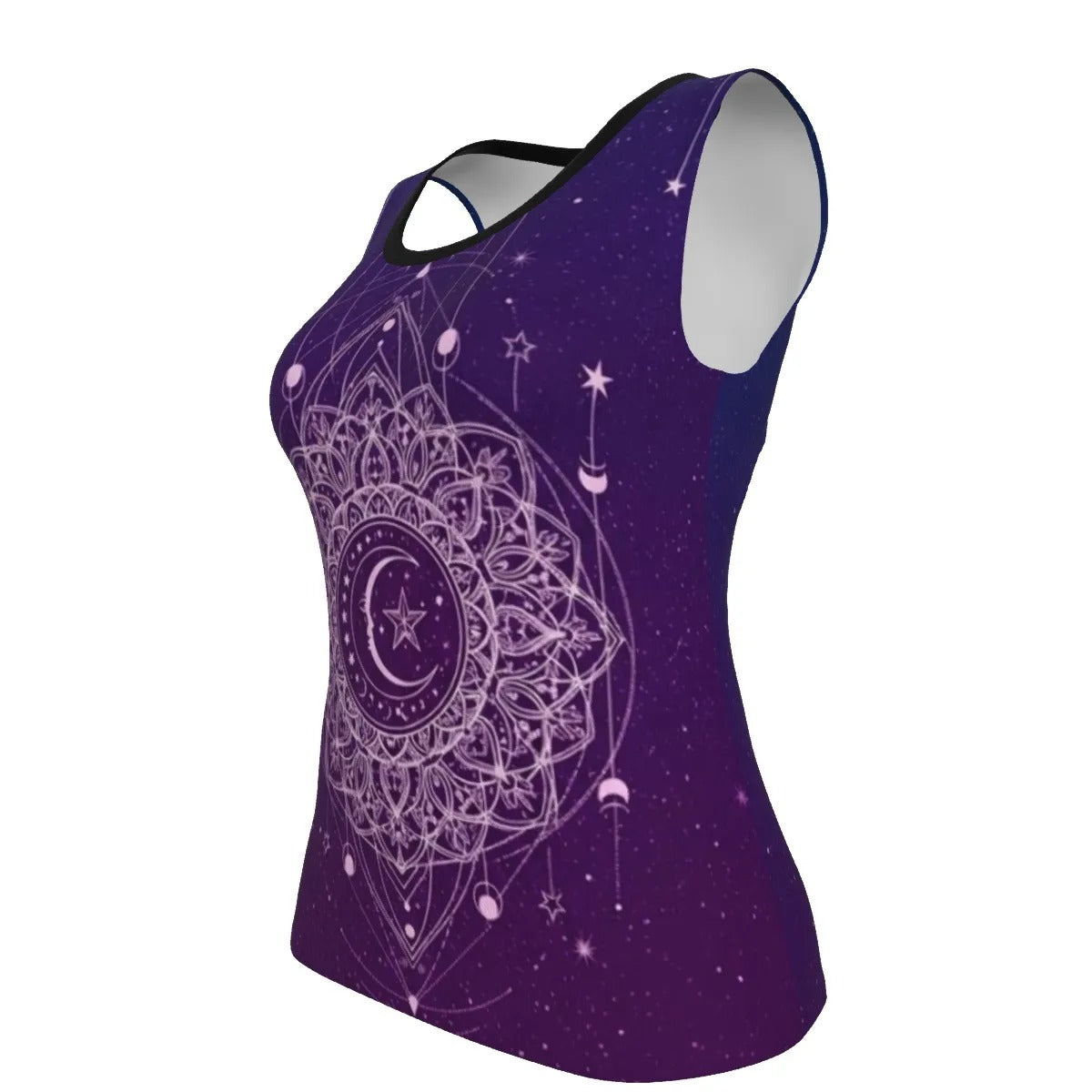 Mystic Lunar Mandala Women’s Tank Top, Moon Phase Spiritual Shirt, Celestial Lotus Sleeveless Top, Sacred Geometry Cosmic Wear, Boho Mystic Style