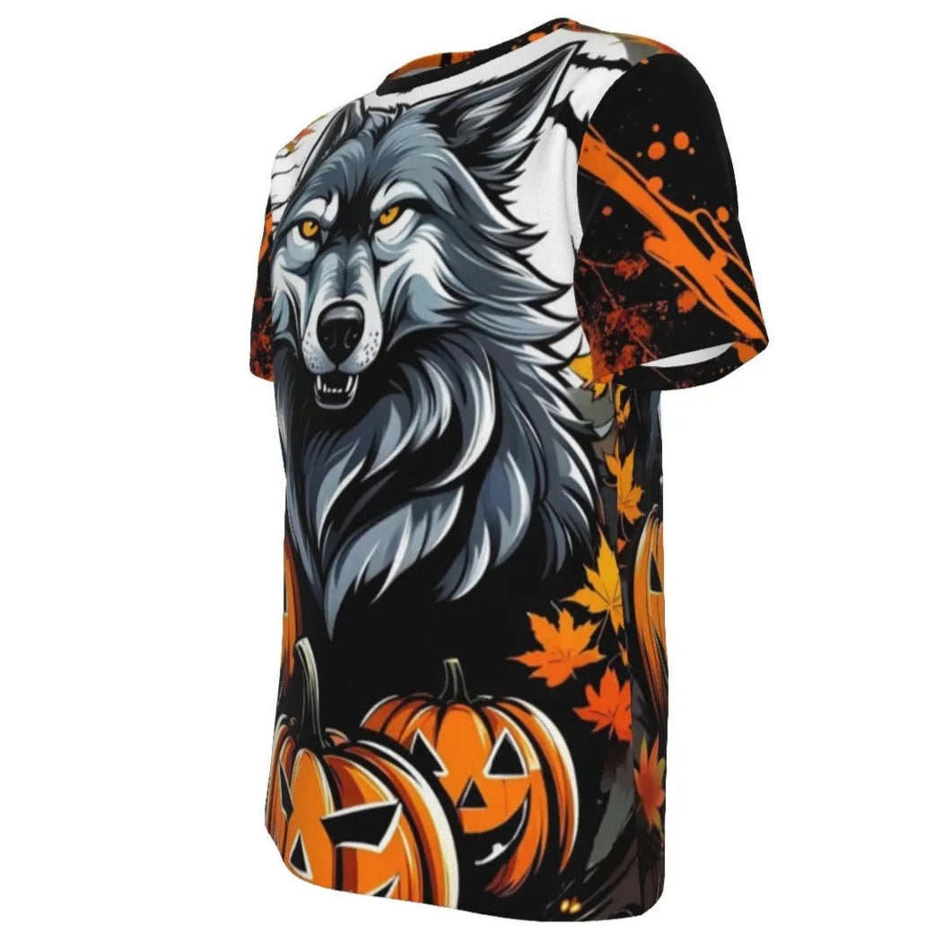 Howling Halloween Costumes Night Wolf T-Shirt, Spooky Pumpkin Bat Custom T Shirts, Halloween Moon Wolf Shirt, Scary Fall Autumn Top, Halloween Costume Ideas