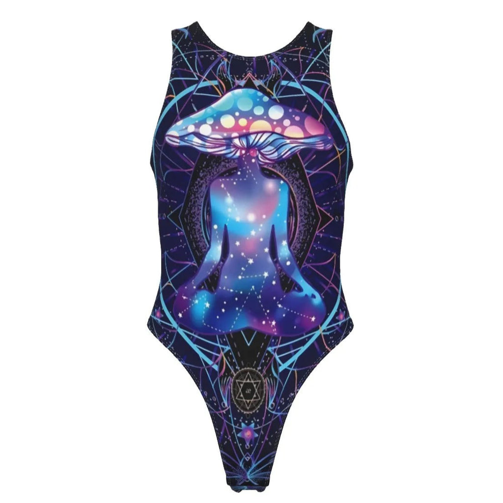 Mystic Mushroom Awakening Swimsuit, Psychedelic Spiritual Swimwear, Cosmic Mushroom Bathing Suit, Visionary Art Beachwear, Boho Mystic Style