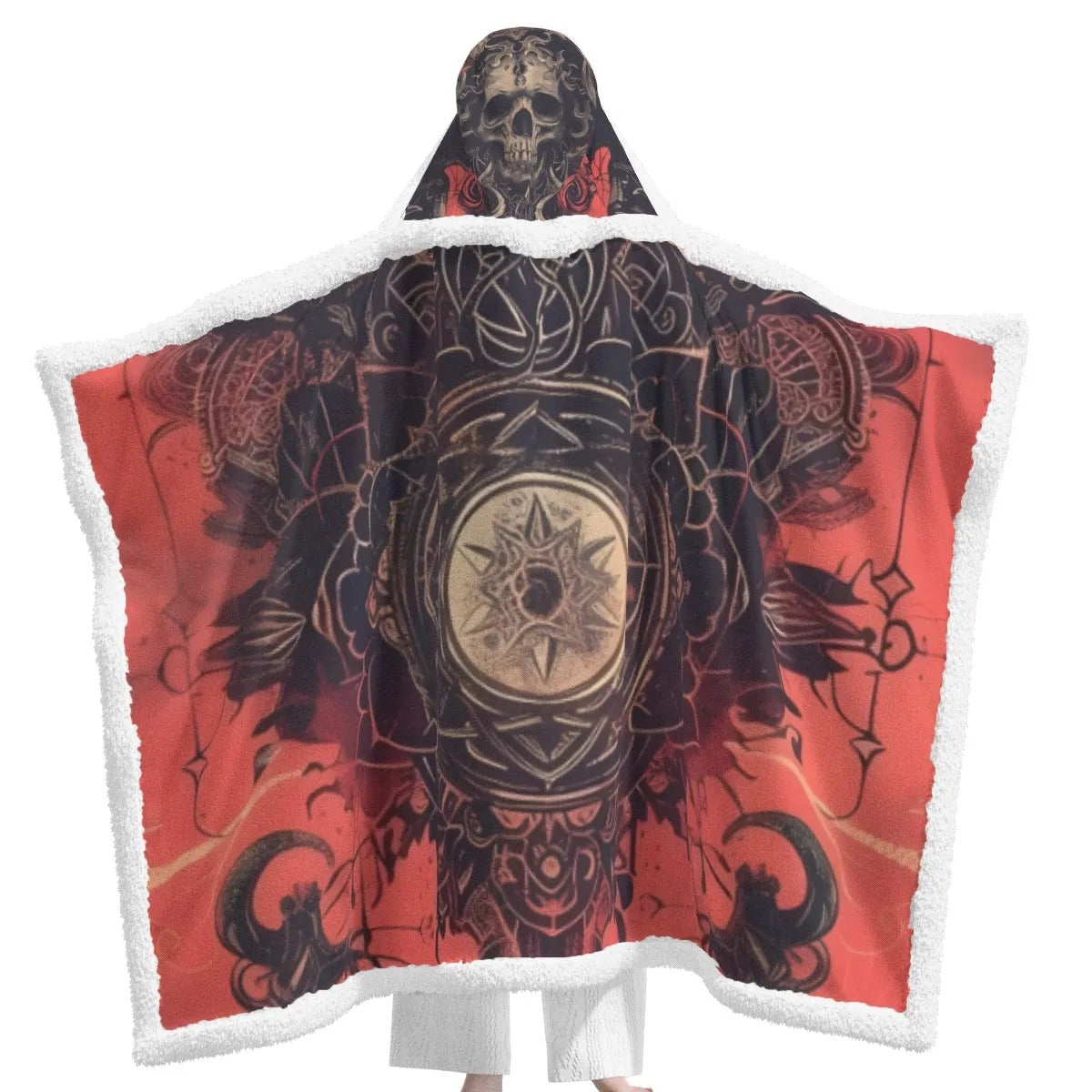 Halloween Costume Ideas, Infernal Mandala Skull Hooded Blanket, Gothic Mandala Cozy Wearable Throw, Halloween Horror Nights Wrap