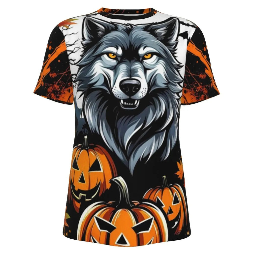 Howling Halloween Costumes Night Wolf T-Shirt, Spooky Pumpkin Bat Custom T Shirts, Halloween Moon Wolf Shirt, Scary Fall Autumn Top, Halloween Costume Ideas