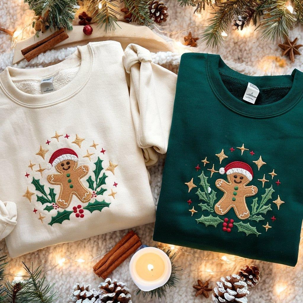 Embroidered Christmas Gingerbread Sweatshirt, Holiday Sweatshirt, Gingerbread Man Embroidered Sweater, Christmas Sweater, Merry Xmas Shirt EBAC69