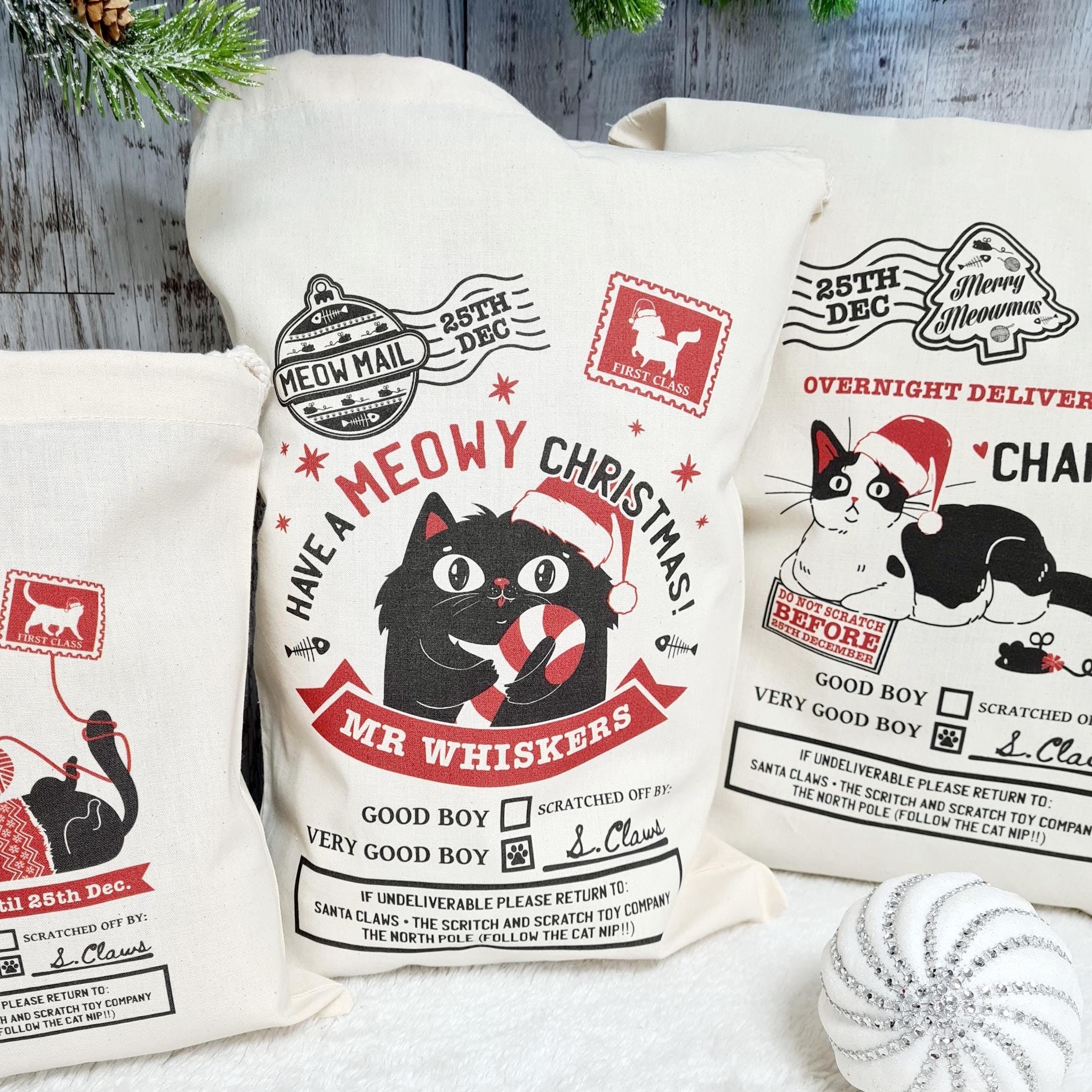 Personalized Christmas Stocking For Cats, Custom Santa Sack For Pets, Cat lover Gifts, Christmas Treats & Toys For Pets, New Kitten Presents