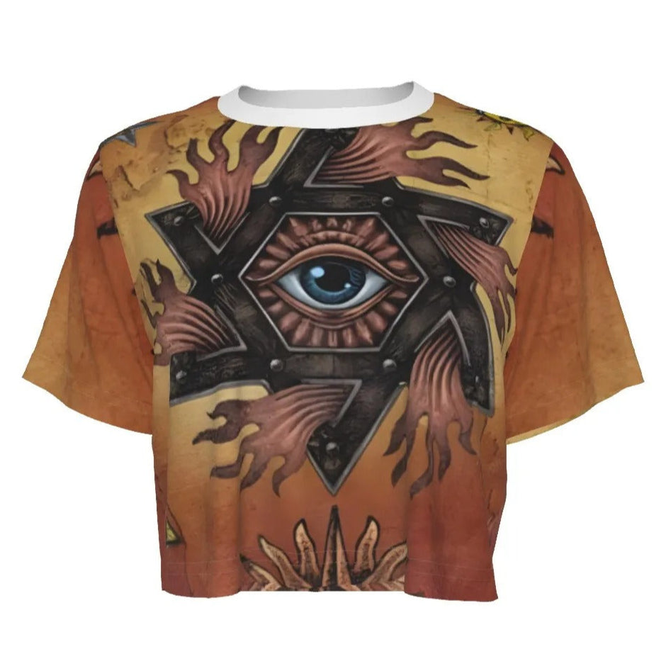 Mystic Mandala Crop Top, Sacred Geometry Eye Shirt, Psychedelic Sun Boho Festival Wear