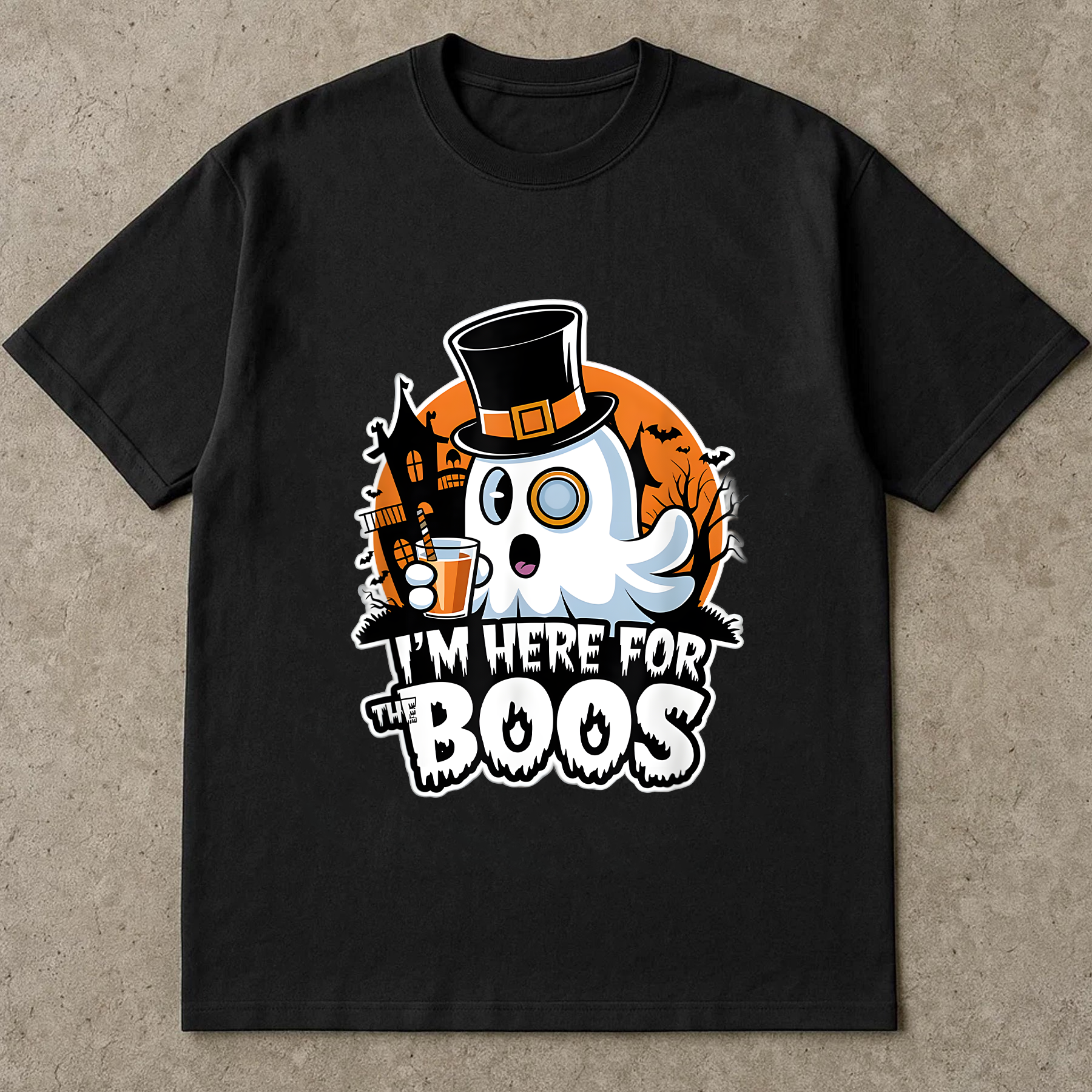 Cute Ghost with Top Hat Tee, Booze Halloween Shirt, Funny Halloween Party Shirt