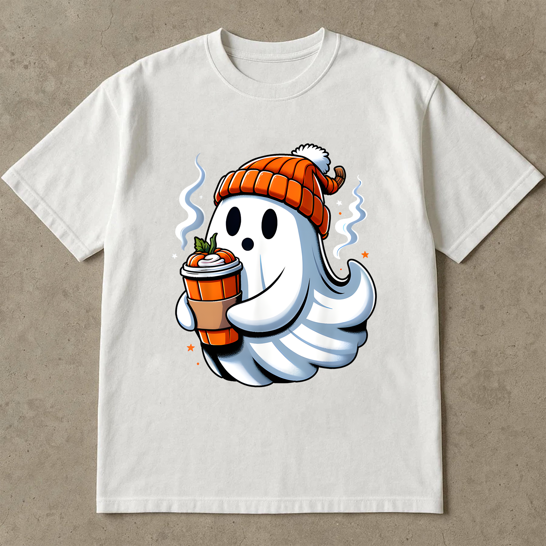 Cozy Ghost Fall Shirt,  Cute Halloween Coffee Ghost Tee,  Autumn Vibes Pumpkin Latte T-Shirt for Women