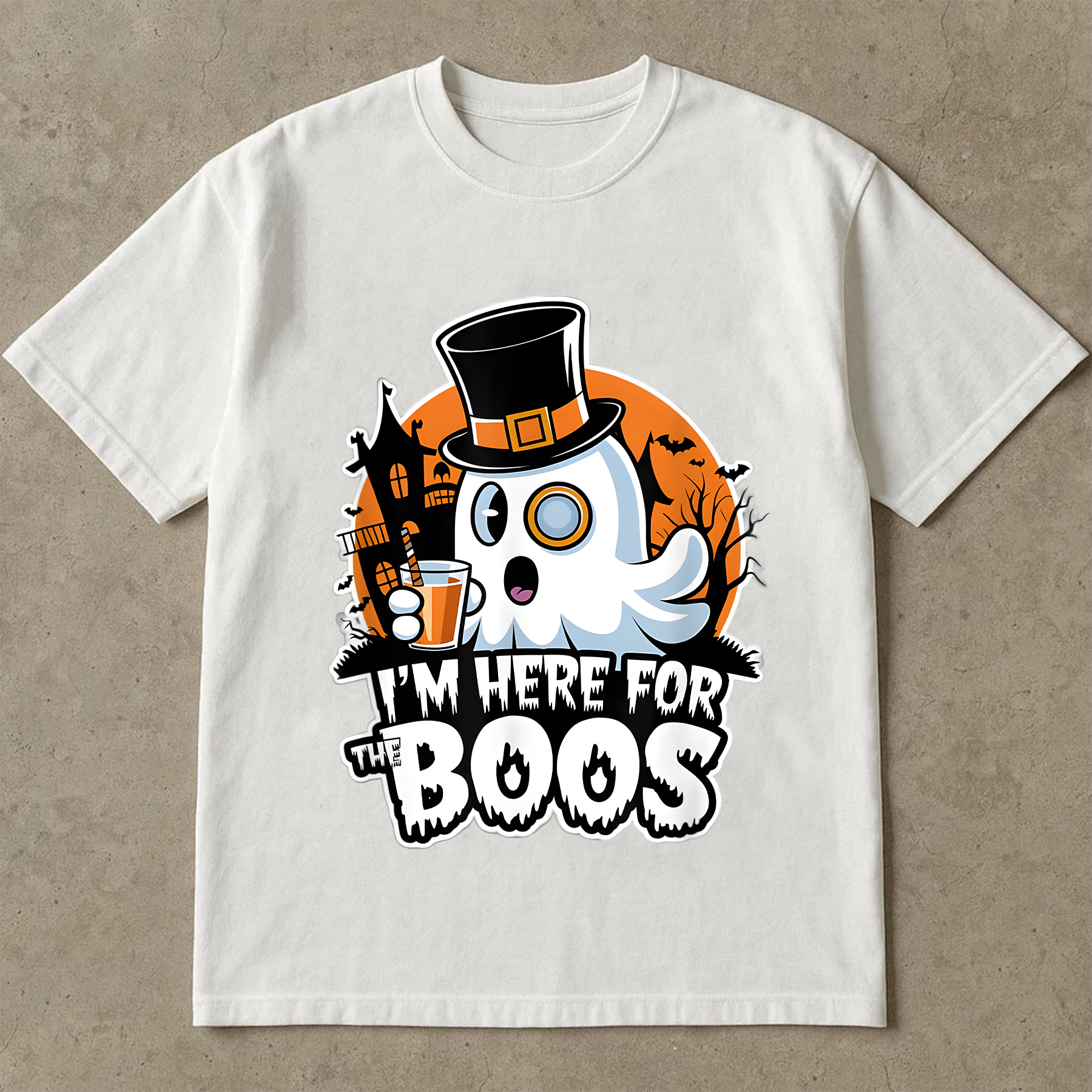 Cute Ghost with Top Hat Tee, Booze Halloween Shirt, Funny Halloween Party Shirt