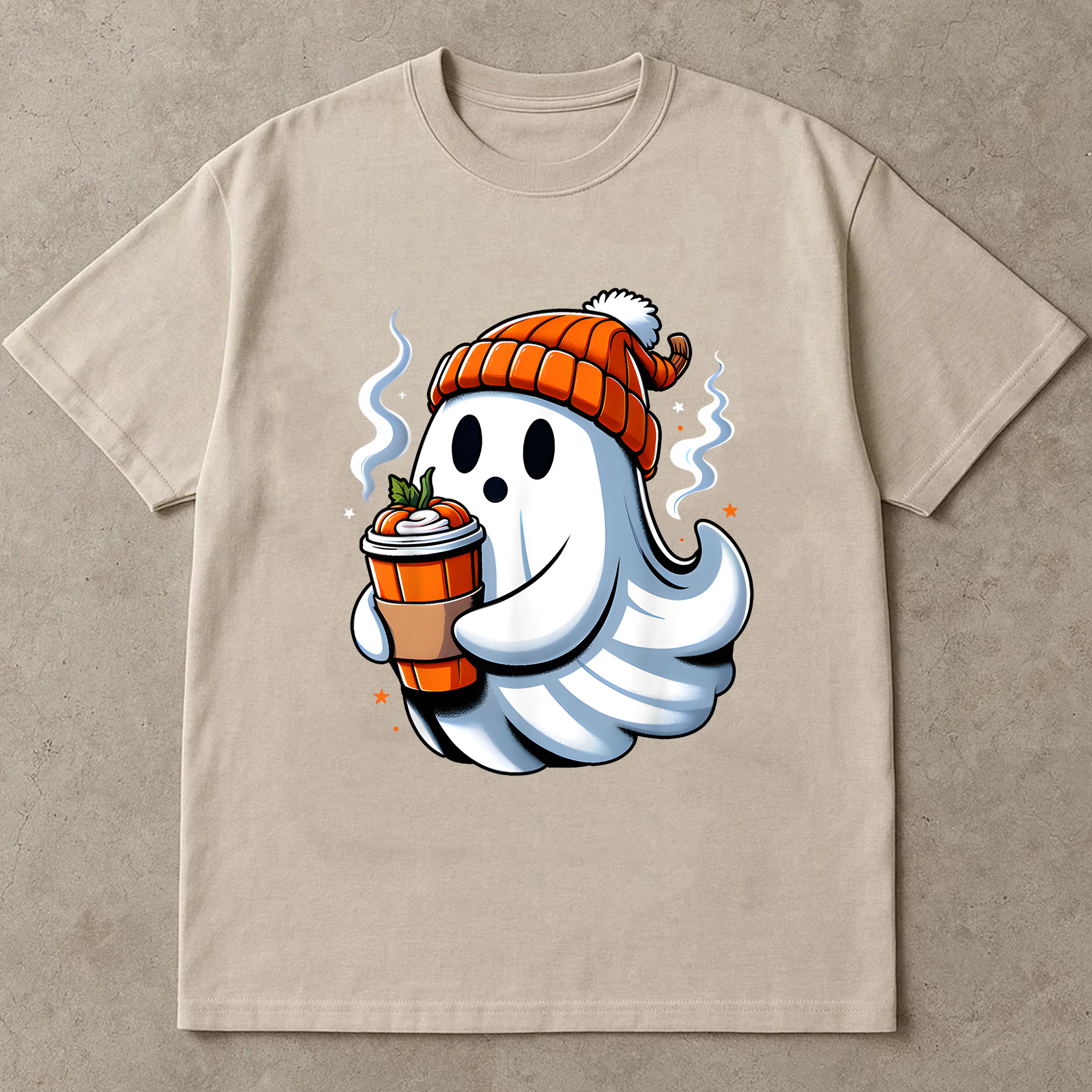 Cozy Ghost Fall Shirt,  Cute Halloween Coffee Ghost Tee,  Autumn Vibes Pumpkin Latte T-Shirt for Women