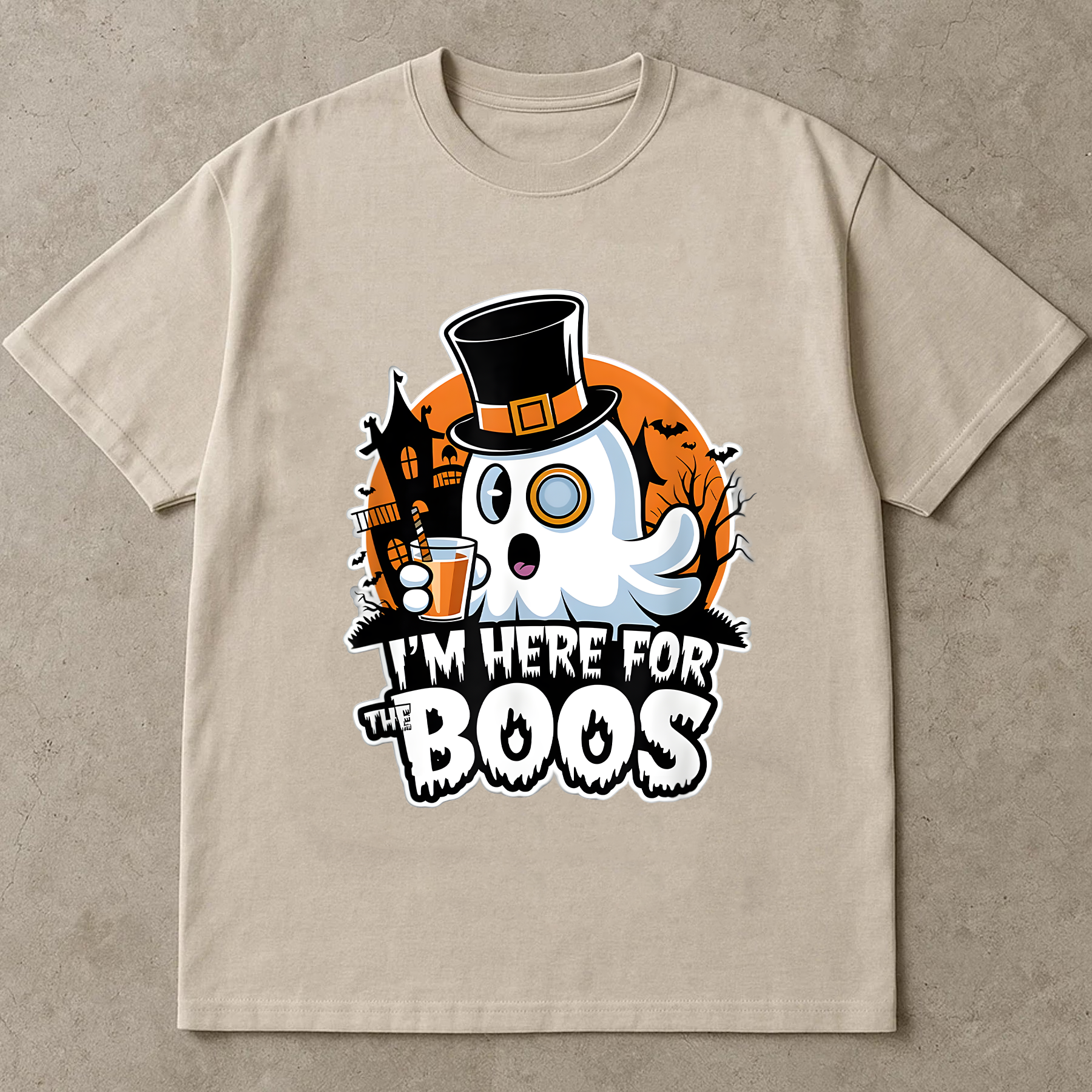 Cute Ghost with Top Hat Tee, Booze Halloween Shirt, Funny Halloween Party Shirt