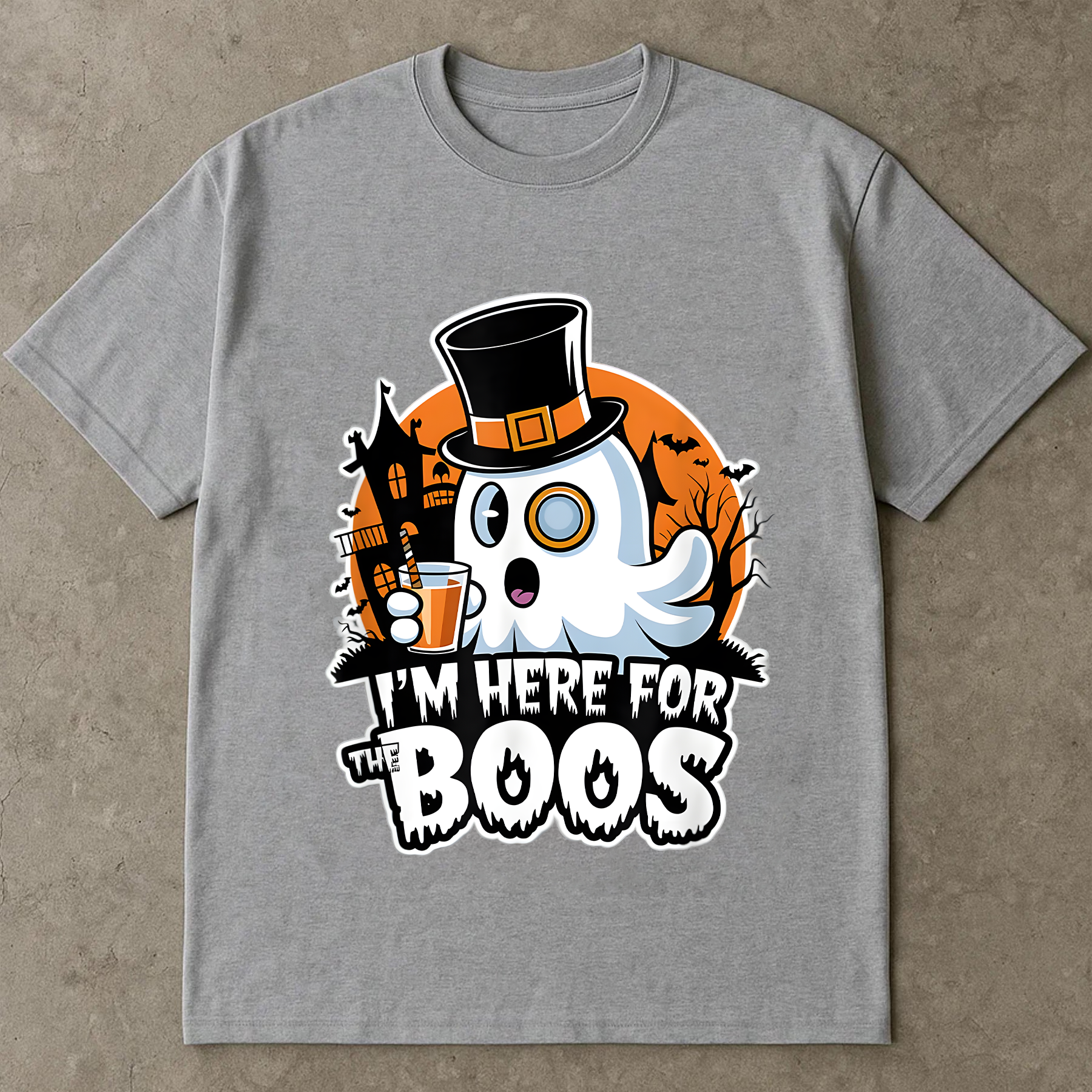 Cute Ghost with Top Hat Tee, Booze Halloween Shirt, Funny Halloween Party Shirt