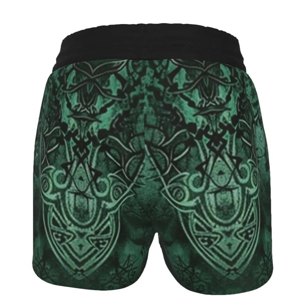 Women’s Vilking Shorts – Norse Mythology Design with Celtic Wolf, Rune Symbols & Warrior Spirit for Active Wear, Spiritual Festival Wear