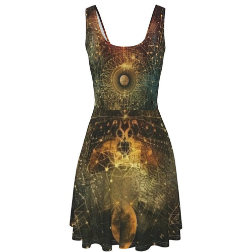 Celestial Alchemy Dress, Sacred Geometry Midi Dress with Cosmic Symbols & Mystical Astral Design, Style for Spiritual Souls & Moon Lovers