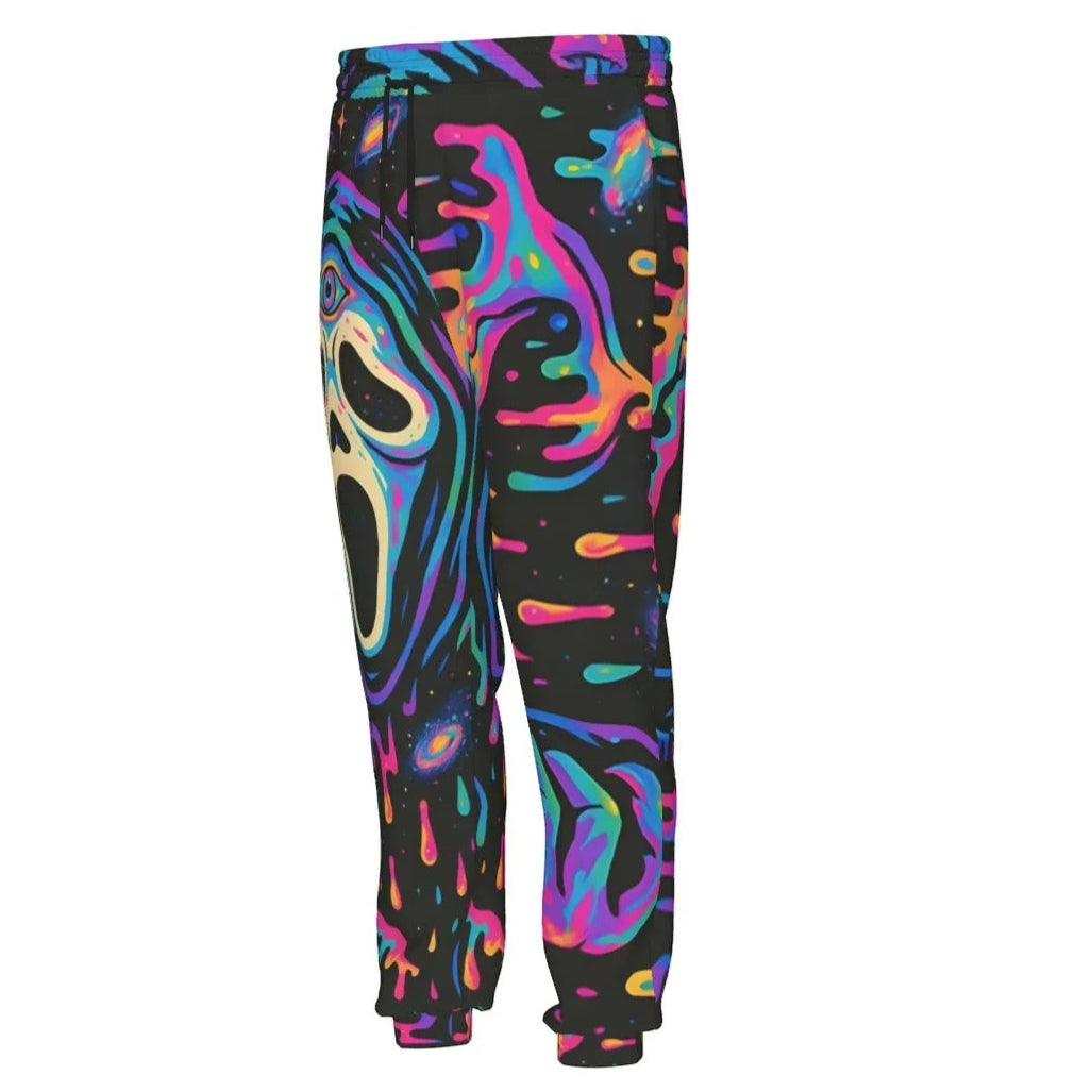 Psychedelic Halloween Mushrooms Joggers, Neon Trippy Mushroom Sweatpants, Spooky Halloween Bottoms, Horror Loungewear