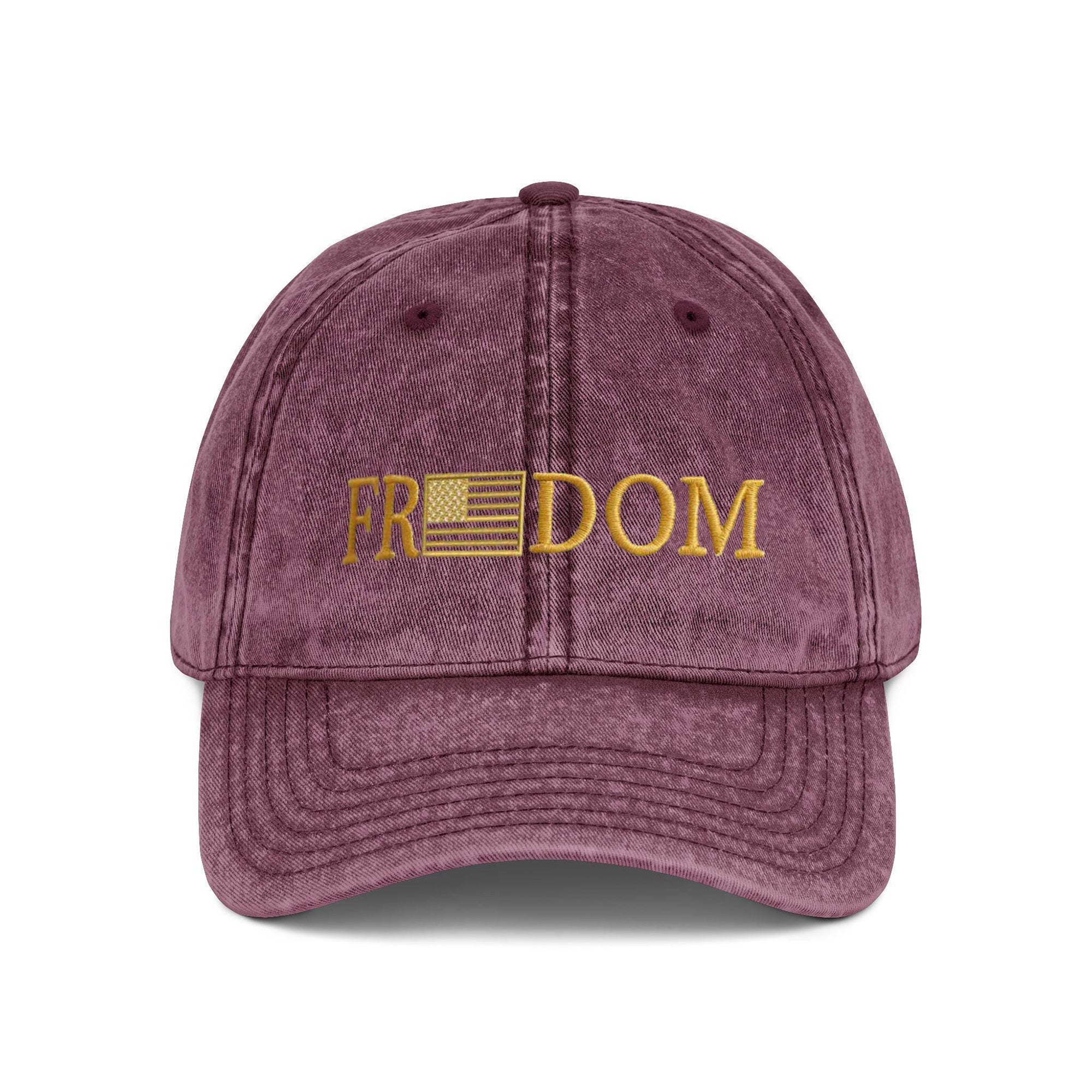 FREEDOM Hat with Gold Embroidery, American Flag Patch Baseball Cap, Patriotic Dad Hat for Men Women, USA Pride Outdoor Cap