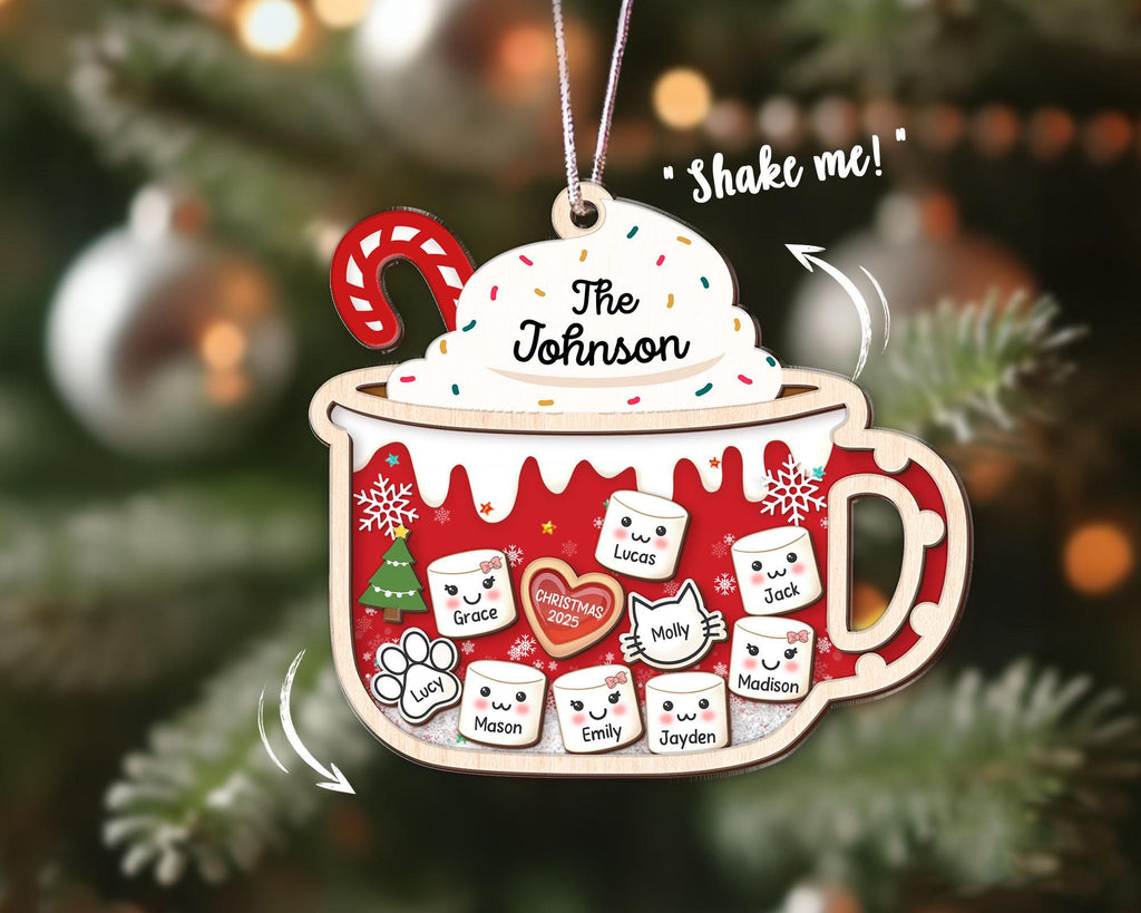 Shake Family Ornament With Pets, Custom Marshmallows Family Shaker Ornament, Family Ornament 2025, Family Keepsake, Family Christmas Gift