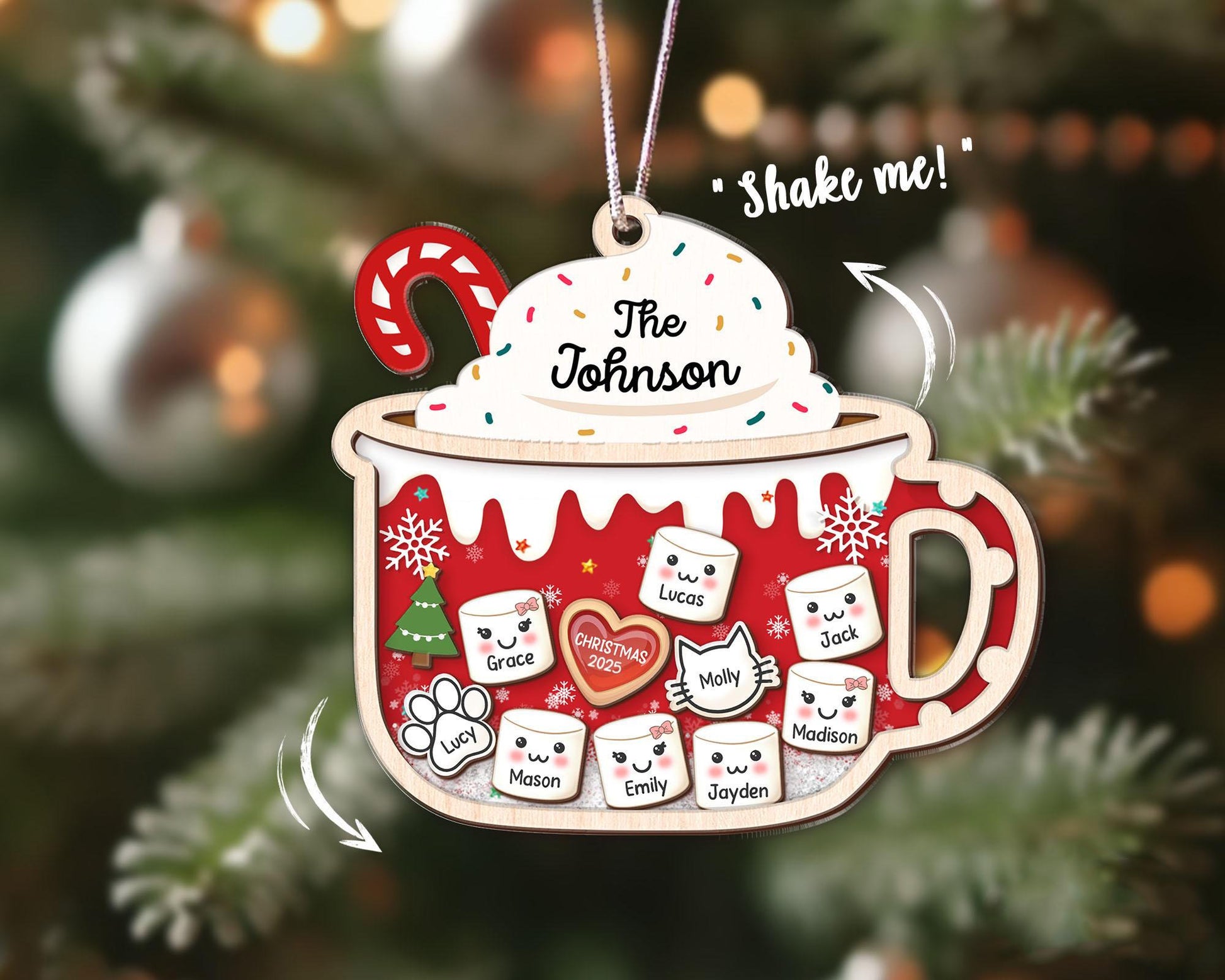 Shake Family Ornament With Pets, Custom Marshmallows Family Shaker Ornament, Family Ornament 2025, Family Keepsake, Family Christmas Gift