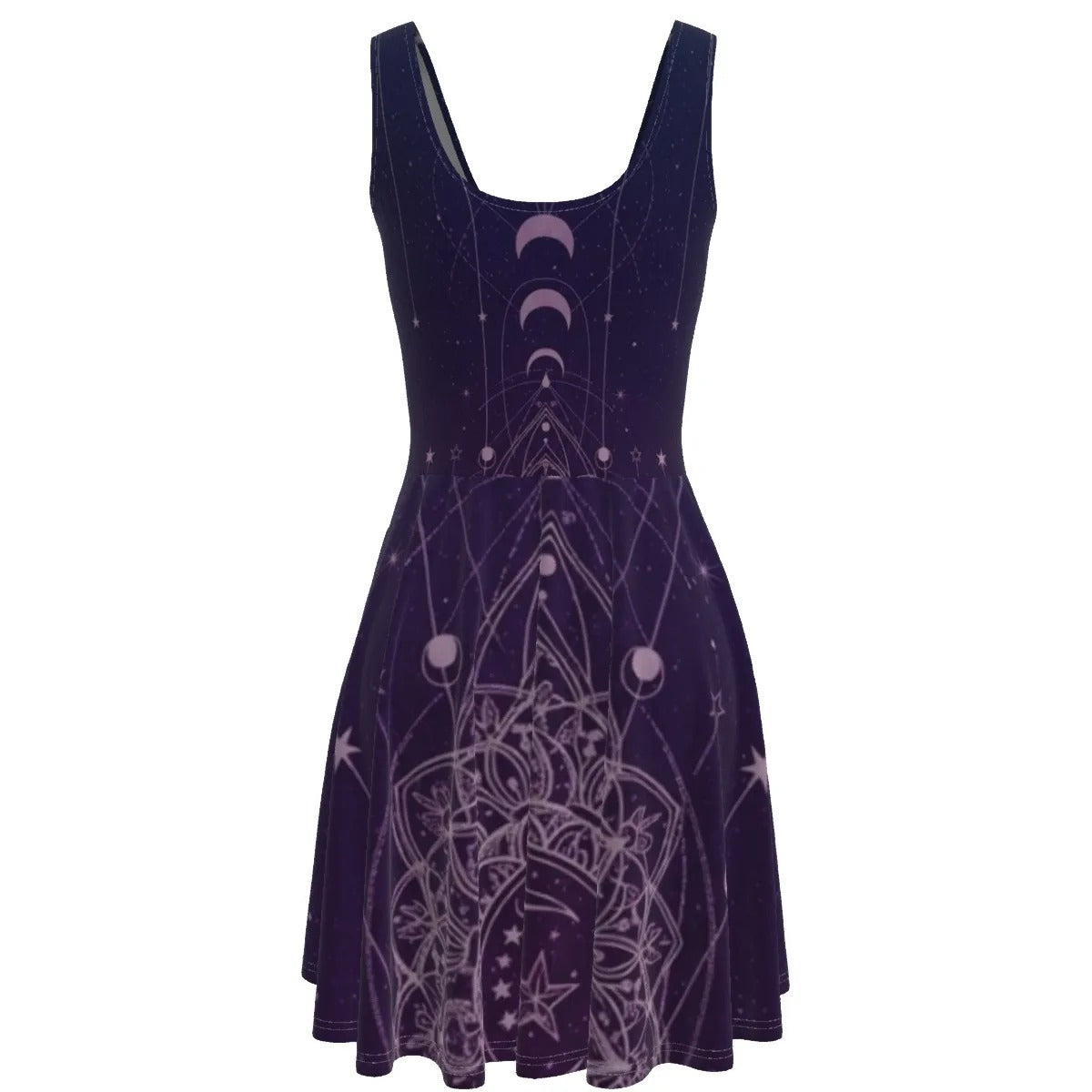 Mystic Lunar Mandala Dress, Moon Phase Spiritual Women’s Dress, Celestial Lotus Print Dress, Sacred Geometry Cosmic Outfit, Boho Mystic Style