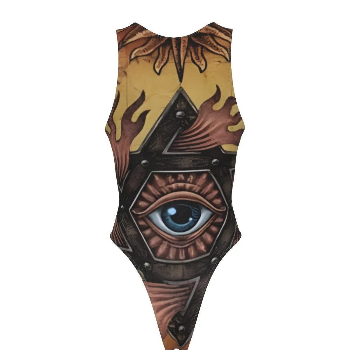 Mystic Mandala Swimsuit, Sacred Geometry Eye Swimwear, Psychedelic Sun Boho Bathing Suit