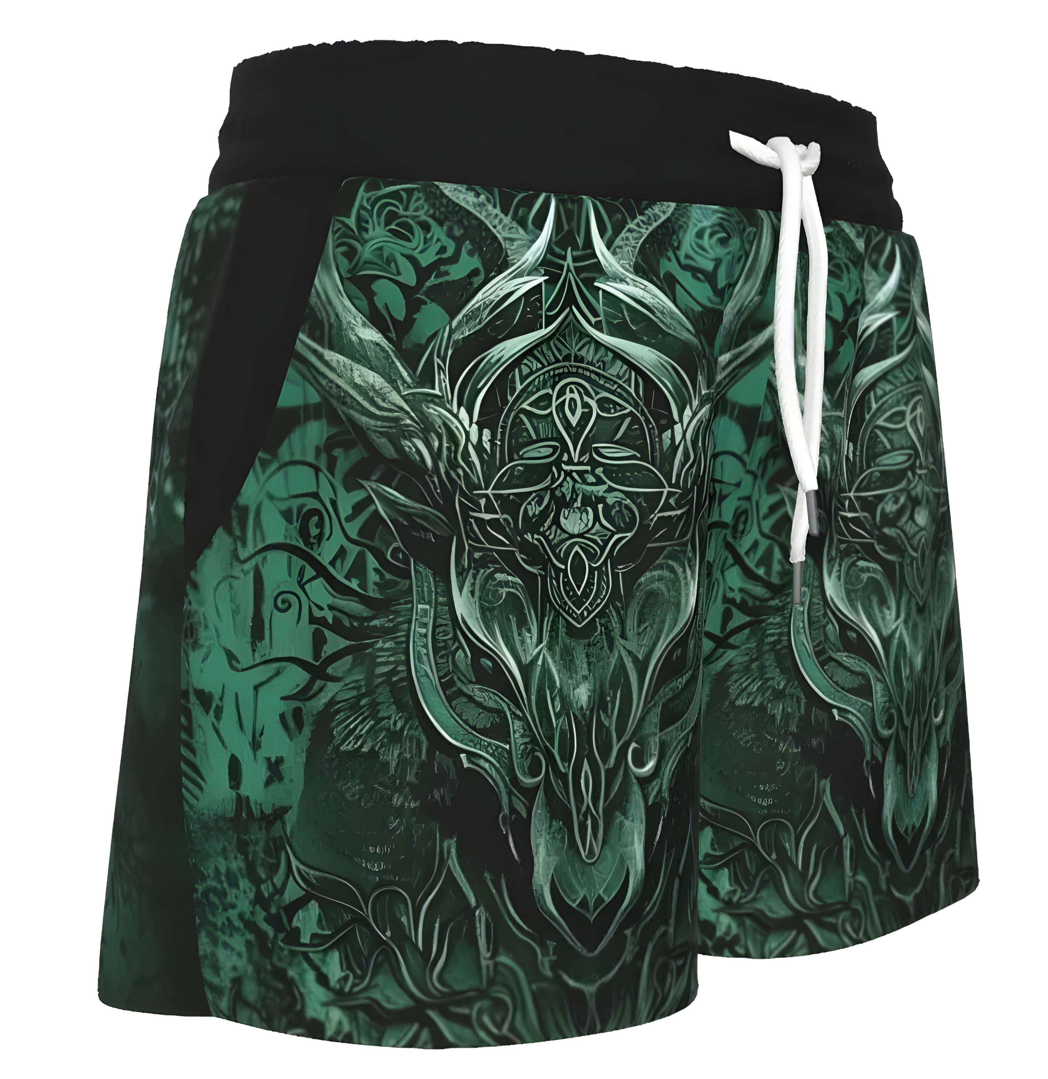 Women’s Vilking Shorts – Norse Mythology Design with Celtic Wolf, Rune Symbols & Warrior Spirit for Active Wear, Spiritual Festival Wear