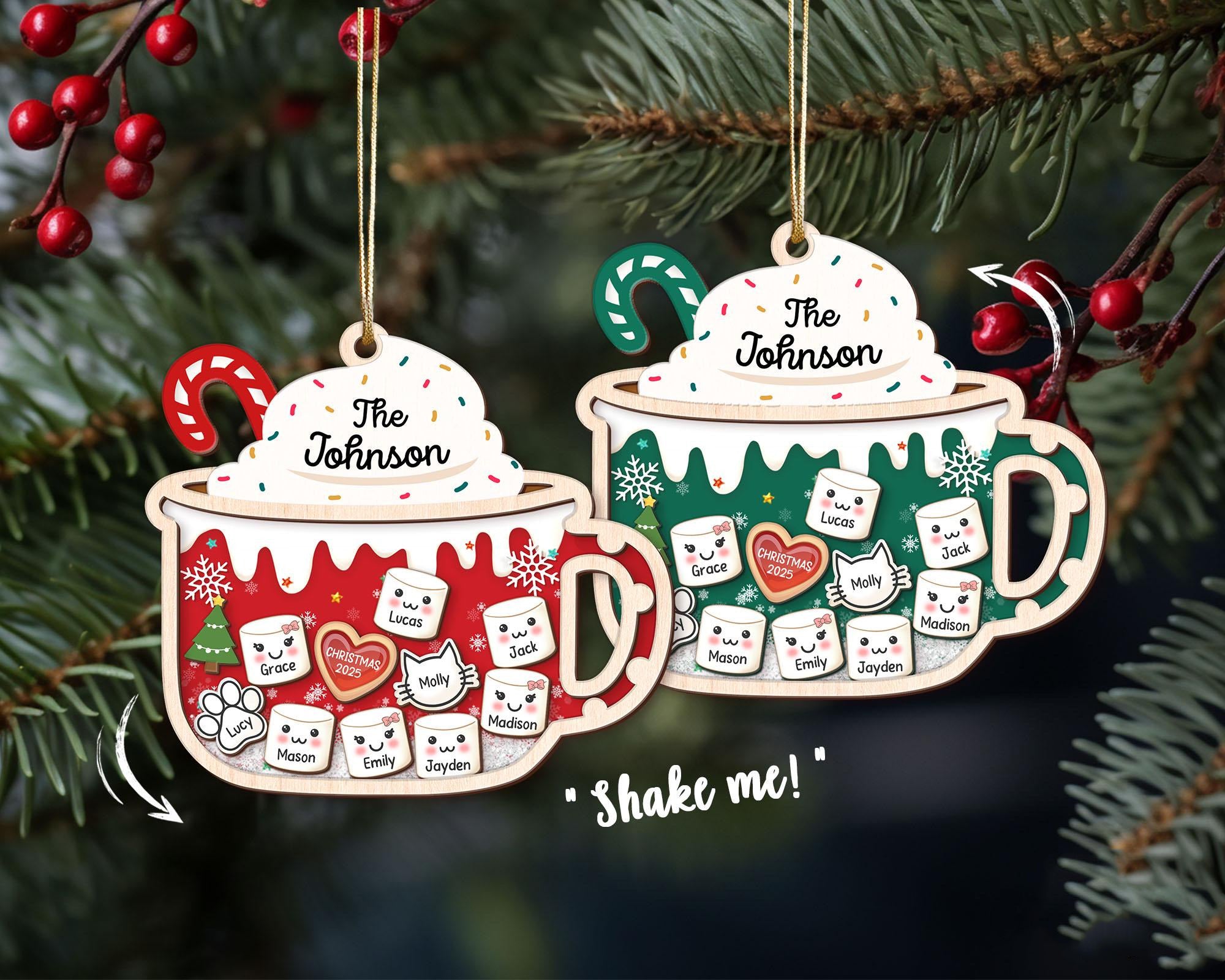 Shake Family Ornament With Pets, Custom Marshmallows Family Shaker Ornament, Family Ornament 2025, Family Keepsake, Family Christmas Gift