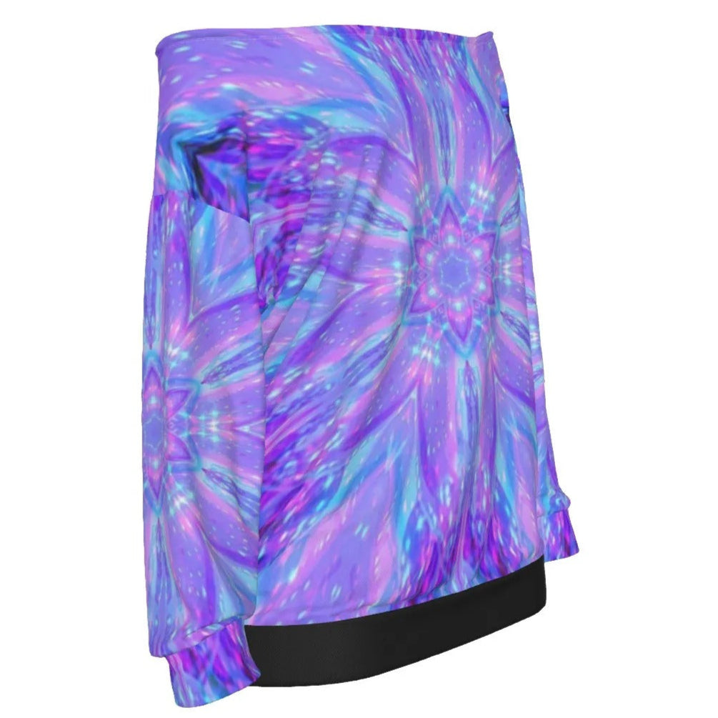 Kaleio Galaxy Off Shoulder Top, Trippy Psychedelic Space Shirt, Holographic Mandala Festival Blouse, Cosmic Rave Outfit for Women