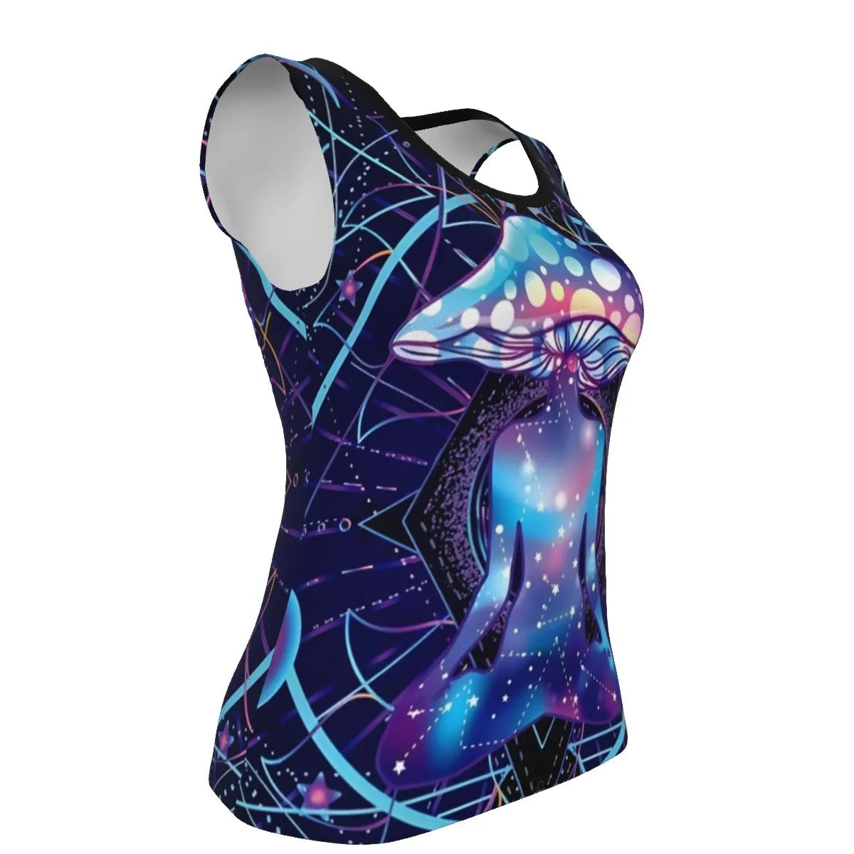 Mystic Mushroom Awakening Women’s Tank Top, Psychedelic Spiritual Shirt, Cosmic Mushroom Sleeveless Top, Visionary Art Festival Wear, Boho Mystic Style