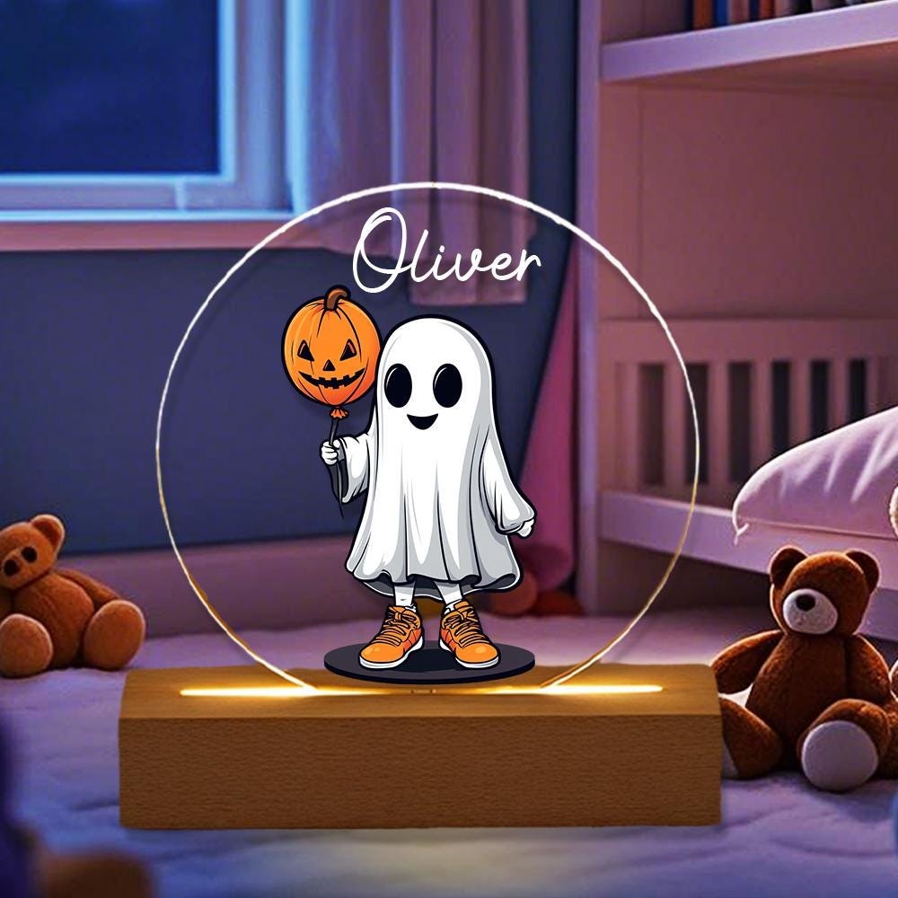 Personalized Ghost Night Light, Custom Pumpkin Night Lamp, LED Ghost, Cute Ghost Light, Ghost Ornament, Halloween Home Decor, Bedroom Decor