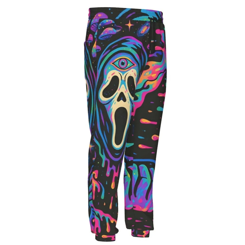 Psychedelic Halloween Mushrooms Joggers, Neon Trippy Mushroom Sweatpants, Spooky Halloween Bottoms, Horror Loungewear