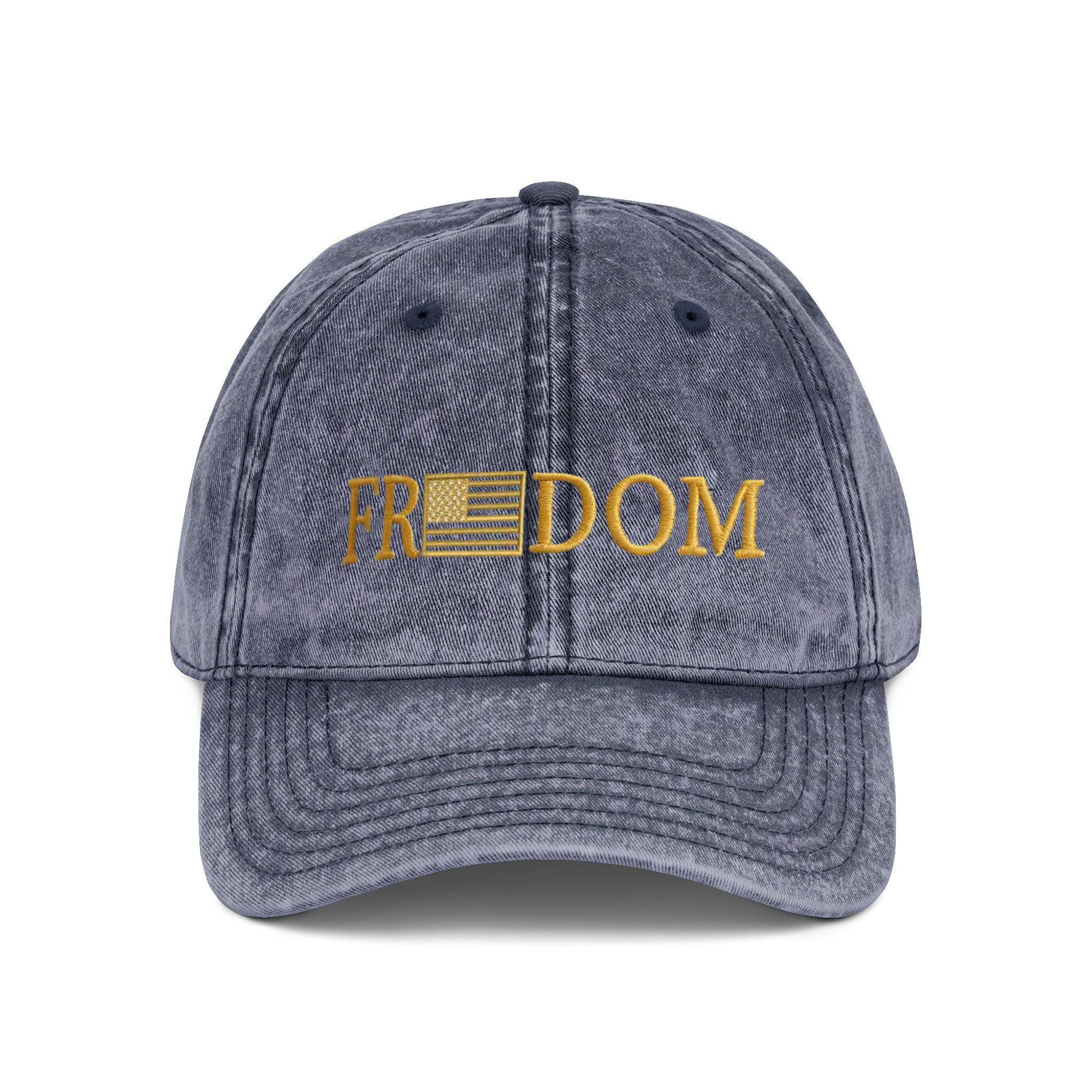 FREEDOM Hat with Gold Embroidery, American Flag Patch Baseball Cap, Patriotic Dad Hat for Men Women, USA Pride Outdoor Cap