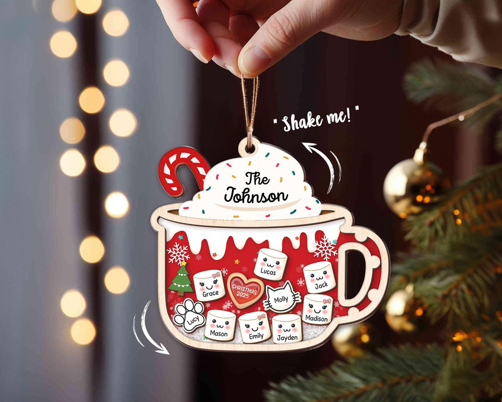 Shake Family Ornament With Pets, Custom Marshmallows Family Shaker Ornament, Family Ornament 2025, Family Keepsake, Family Christmas Gift