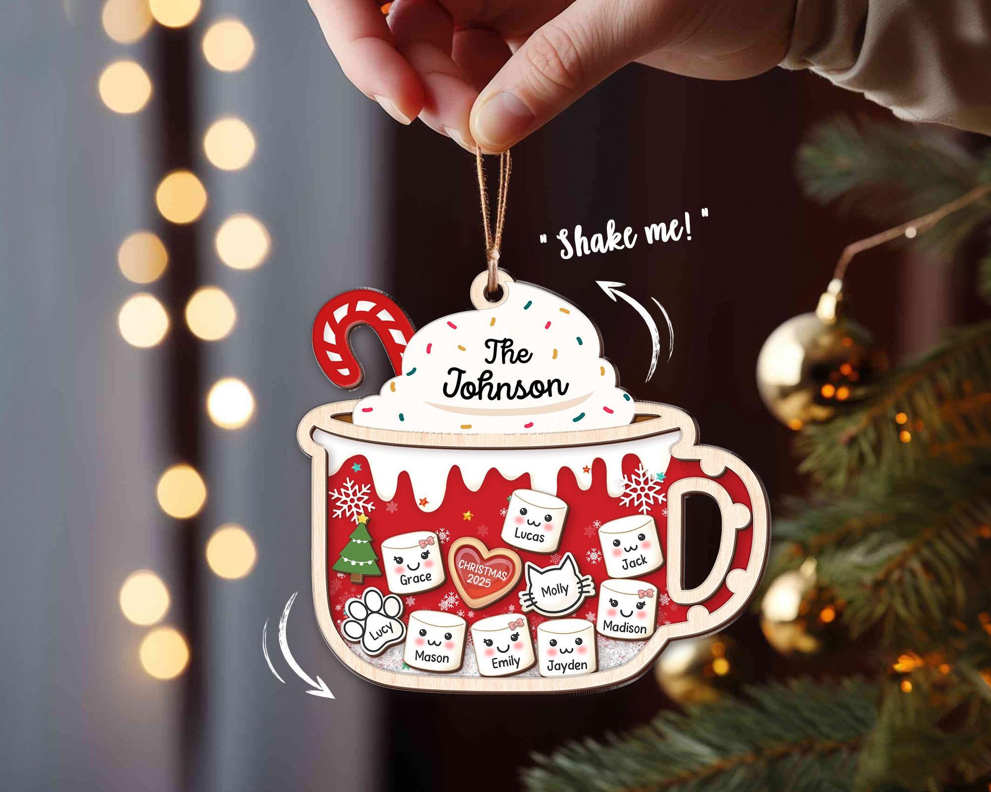 Shake Family Ornament With Pets, Custom Marshmallows Family Shaker Ornament, Family Ornament 2025, Family Keepsake, Family Christmas Gift