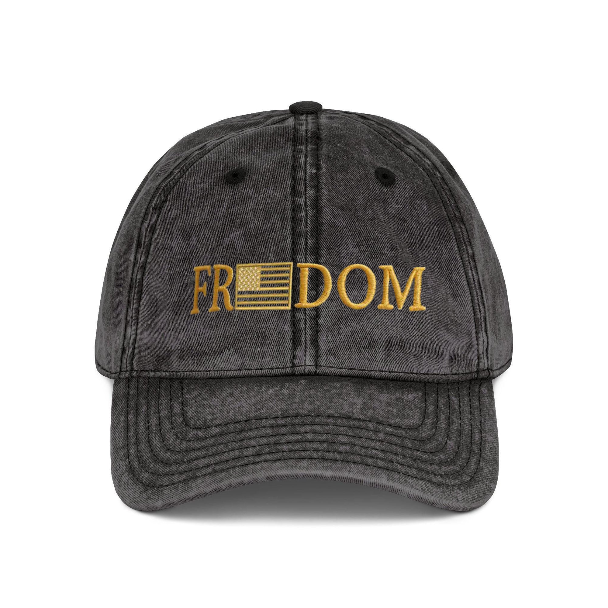 FREEDOM Hat with Gold Embroidery, American Flag Patch Baseball Cap, Patriotic Dad Hat for Men Women, USA Pride Outdoor Cap