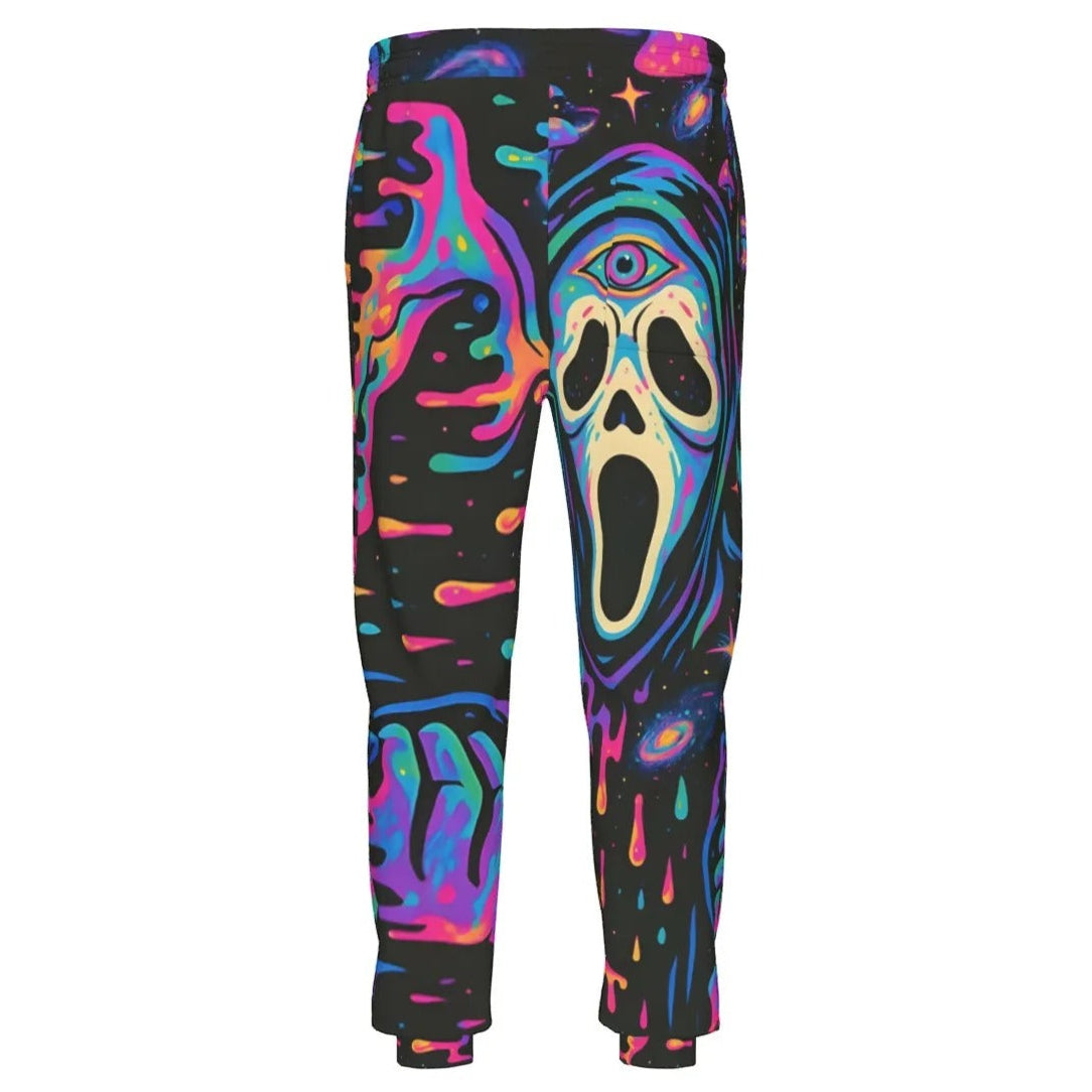 Psychedelic Halloween Mushrooms Joggers, Neon Trippy Mushroom Sweatpants, Spooky Halloween Bottoms, Horror Loungewear