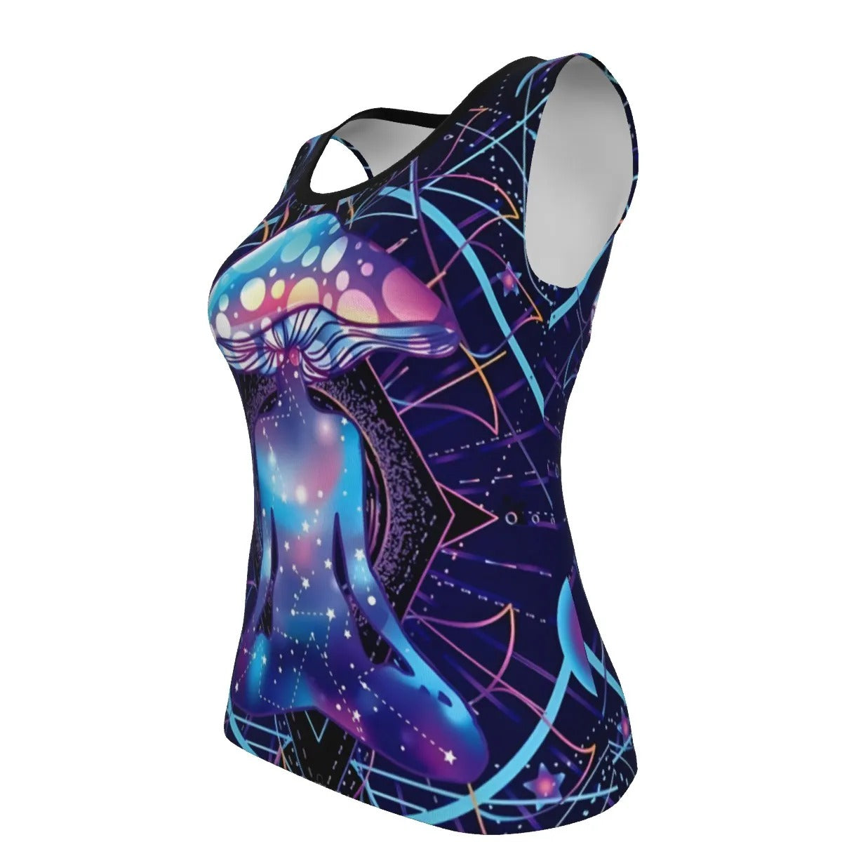 Mystic Mushroom Awakening Women’s Tank Top, Psychedelic Spiritual Shirt, Cosmic Mushroom Sleeveless Top, Visionary Art Festival Wear, Boho Mystic Style