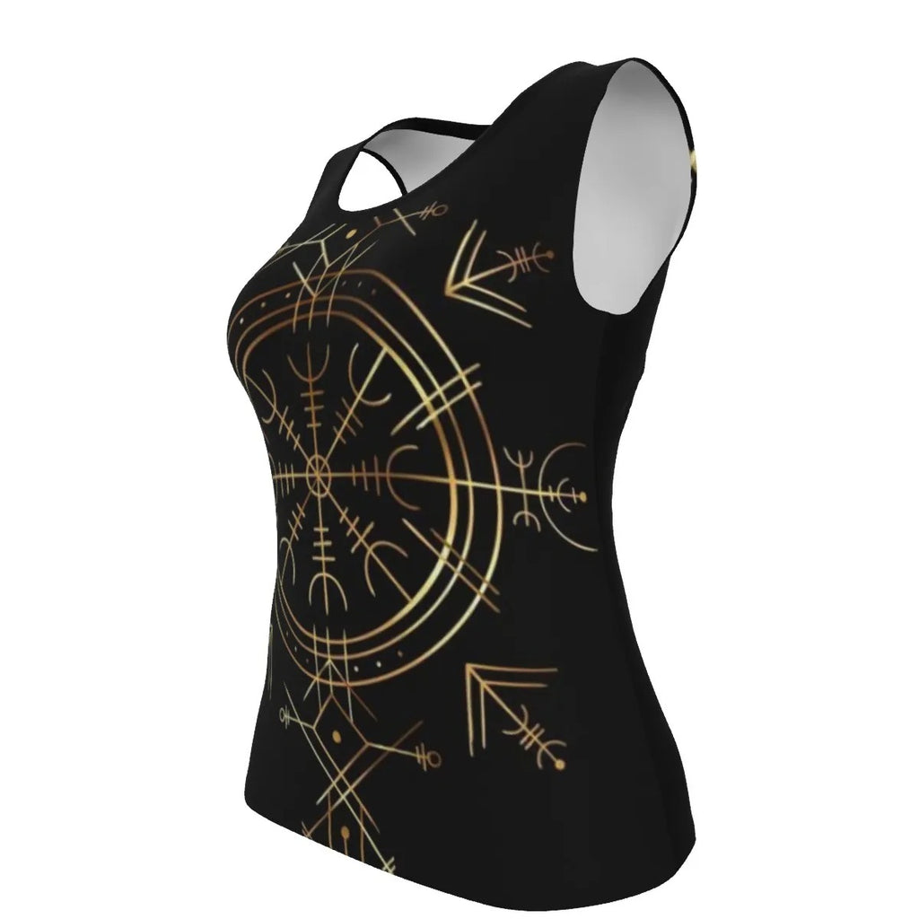 Viking Vegvisir Mysticism Women’s Tank Top, Norse Compass Rune Shirt, Nordic Viking Spiritual Wear, Viking Sacred Geometry Top