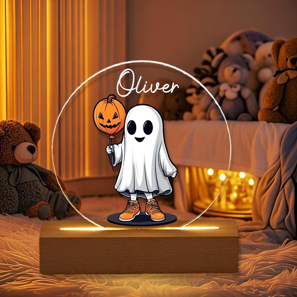Personalized Ghost Night Light, Custom Pumpkin Night Lamp, LED Ghost, Cute Ghost Light, Ghost Ornament, Halloween Home Decor, Bedroom Decor