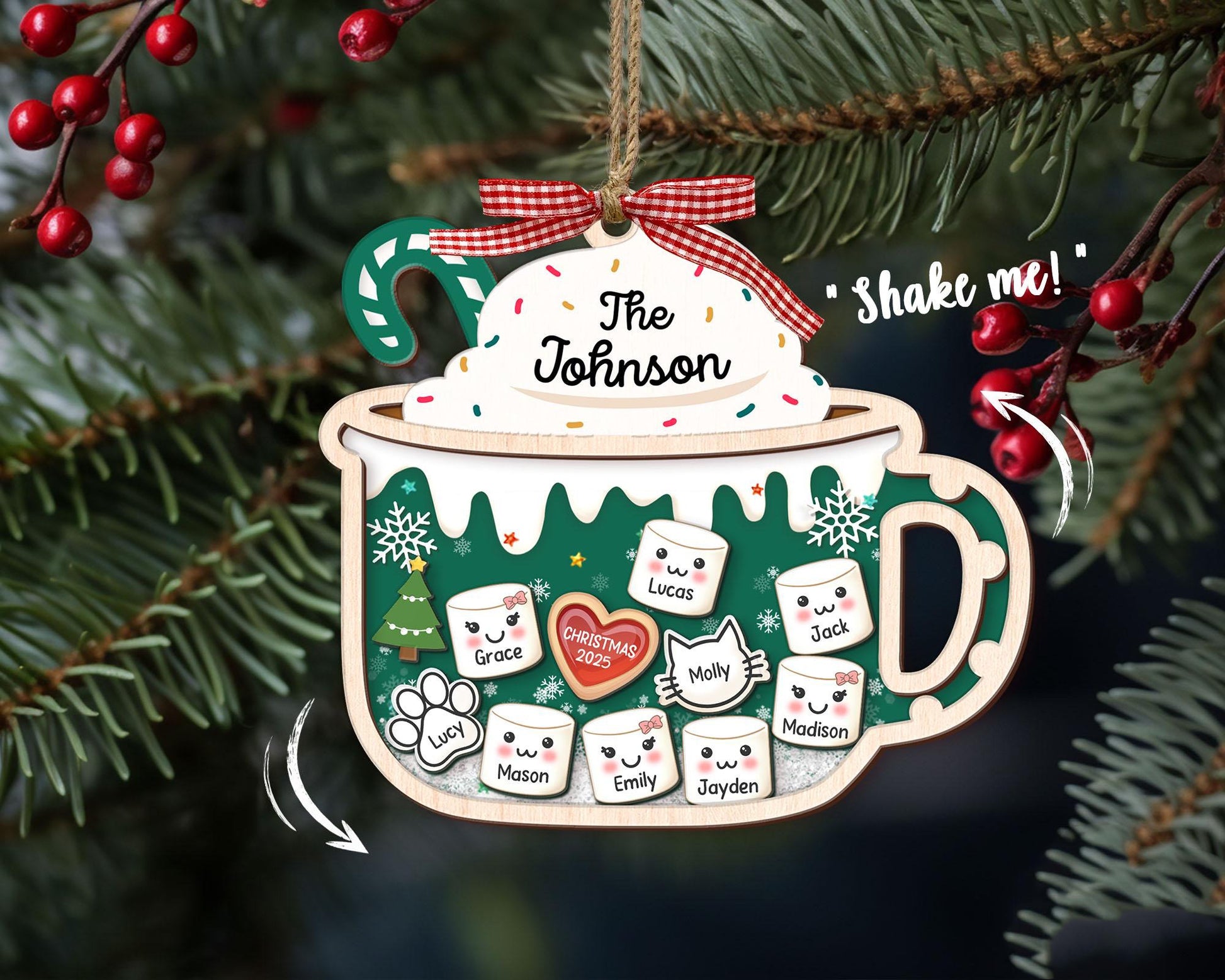 Shake Family Ornament With Pets, Custom Marshmallows Family Shaker Ornament, Family Ornament 2025, Family Keepsake, Family Christmas Gift