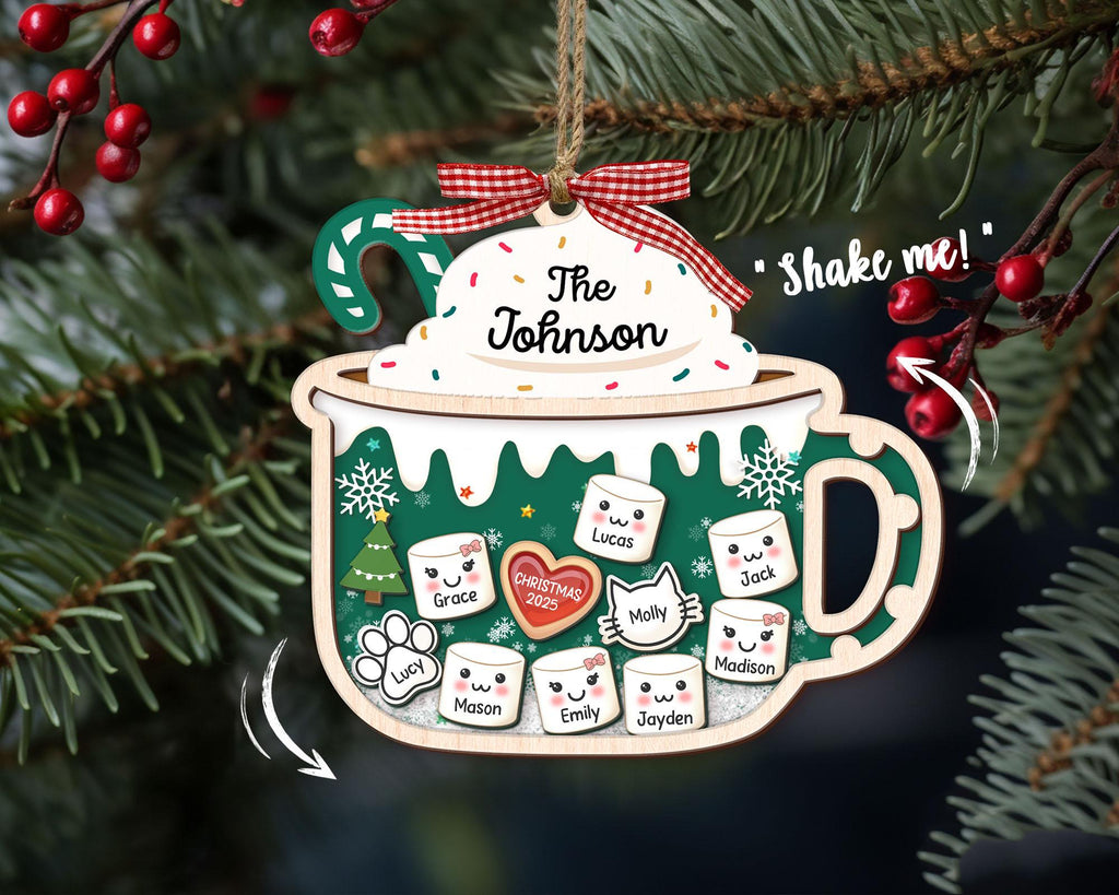 Shake Family Ornament With Pets, Custom Marshmallows Family Shaker Ornament, Family Ornament 2025, Family Keepsake, Family Christmas Gift