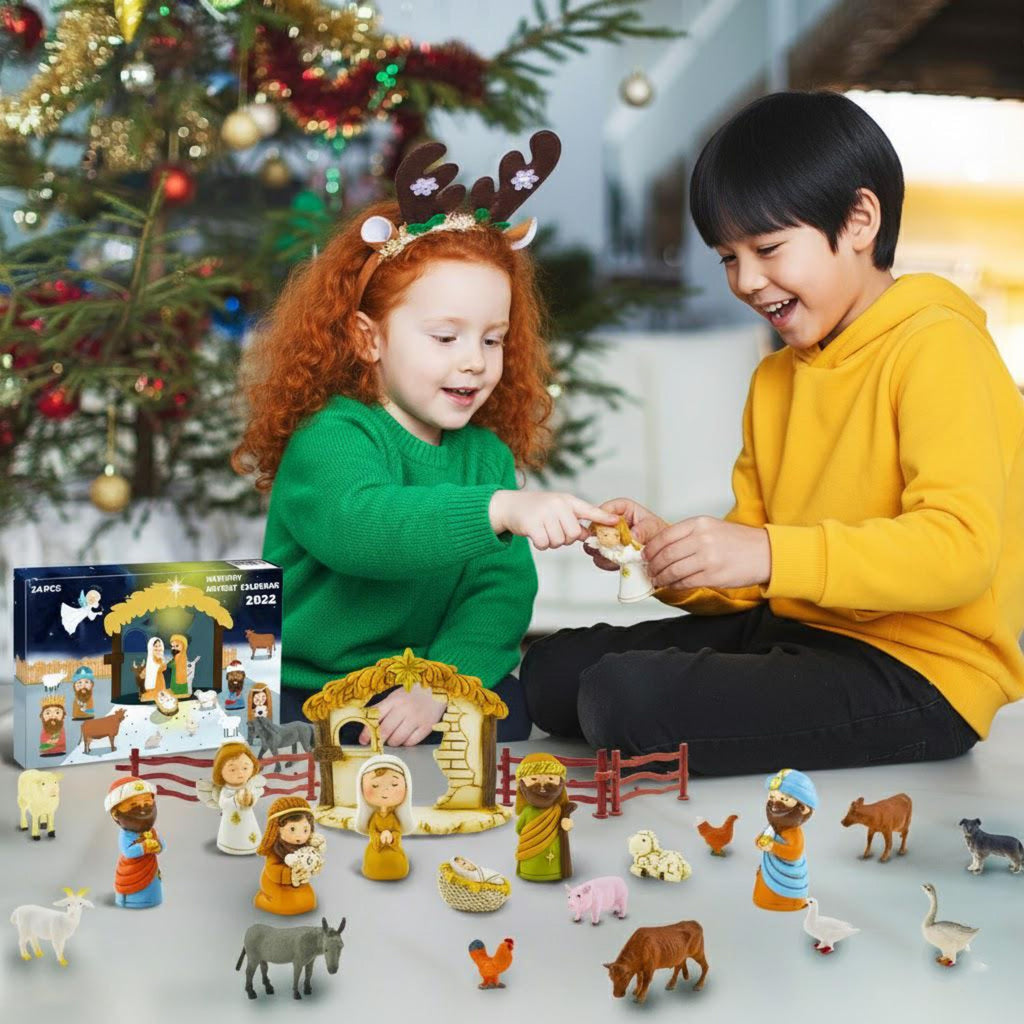 Nativity Advent Calendar 2025, 24 Piece Christmas Story Set, Holy Family Mini Figures, Kids & Family Countdown Gift